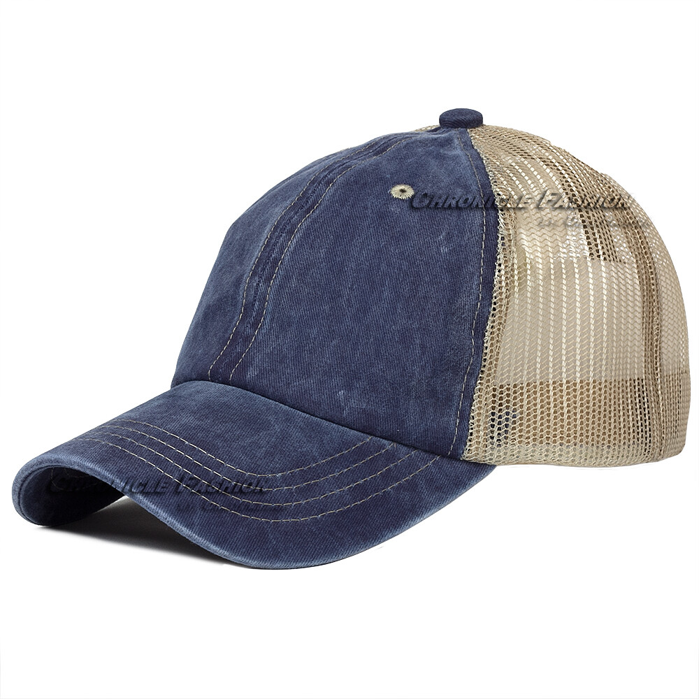 Trucker Hat Washed Cotton Mesh Back Baseball Cap Adjustable Solid Men Dad Hats