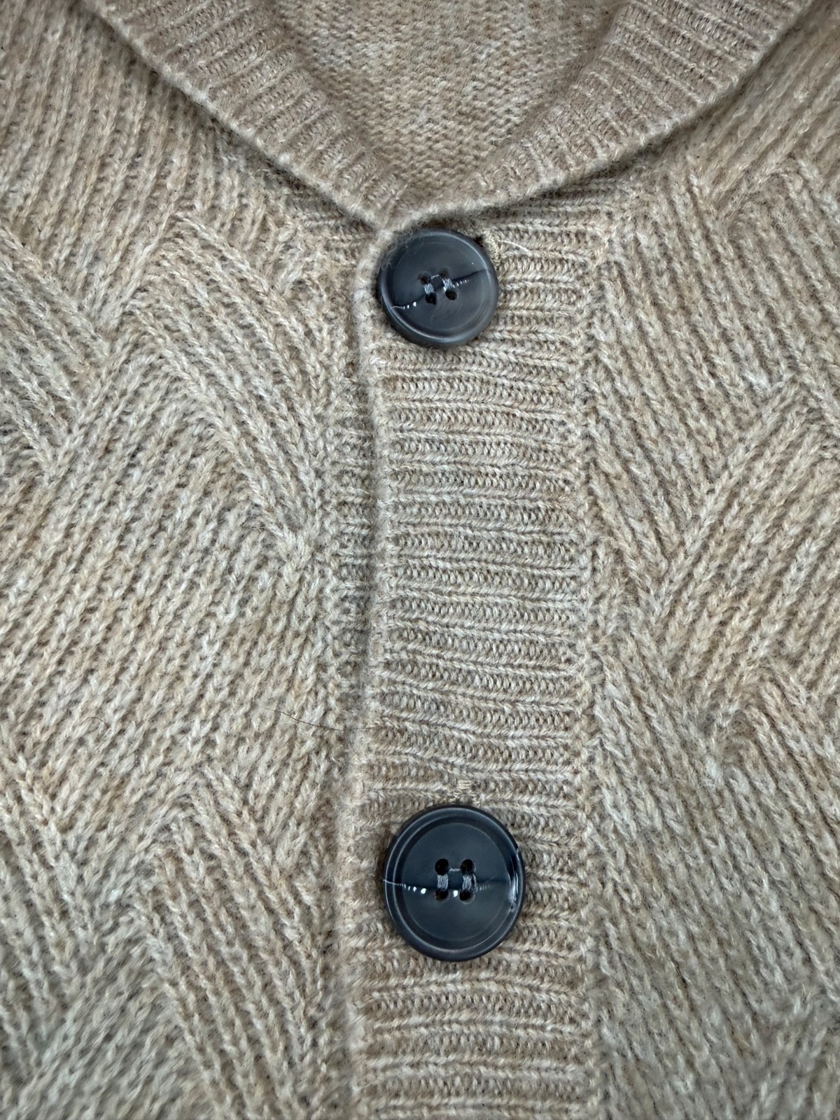 Tasso Elba Tan Beige Textured Pattern 100% Cashmere Shawl Cardigan Sweater – XL