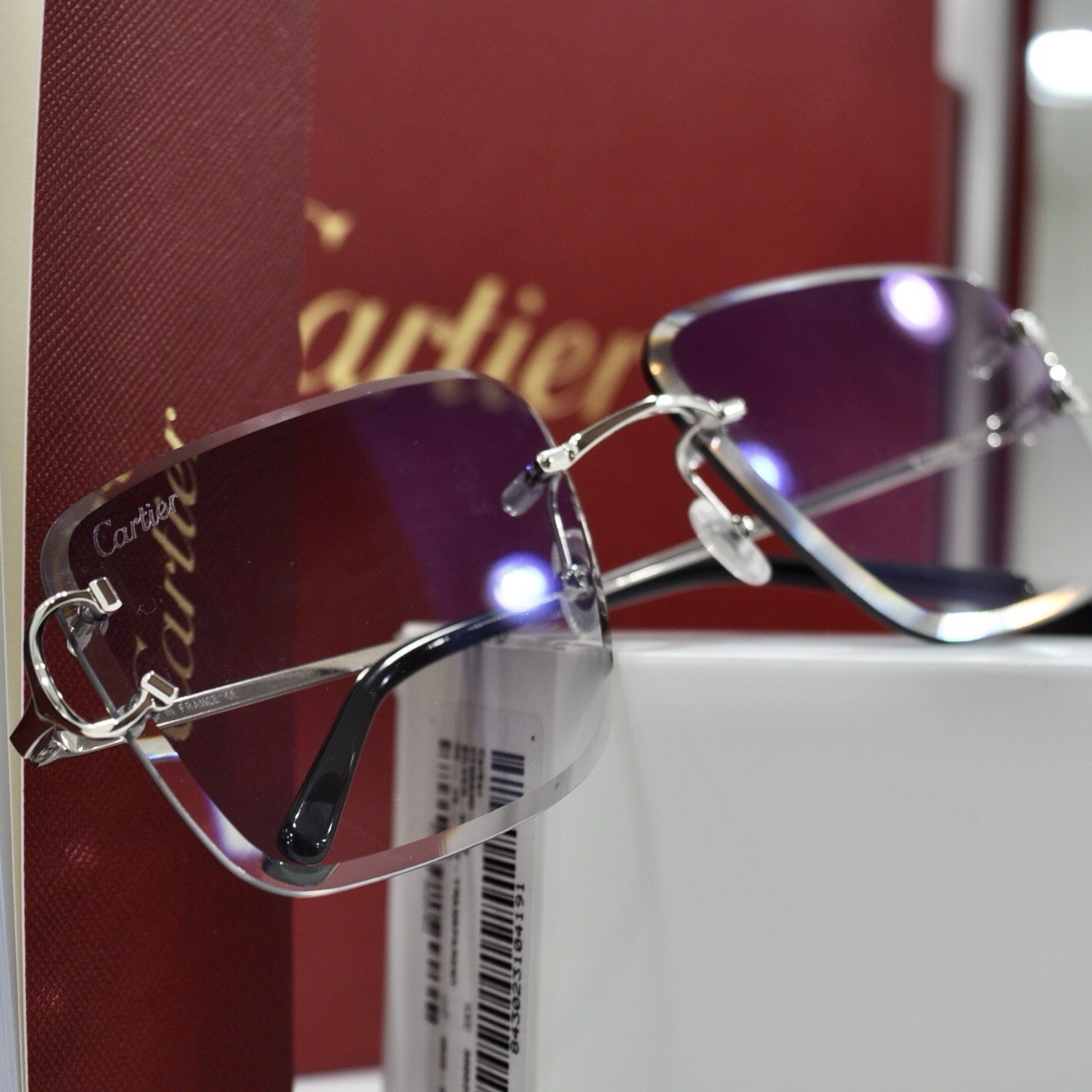 Cartier rimless sunglasses piccadilly glasses Diamond Cut BIG C silver Frame