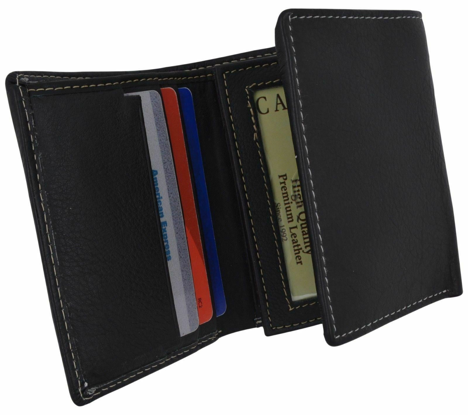 Trifold Mens Premium Leather Credit Card ID Holder w/ Bill Pockets Black Wallet