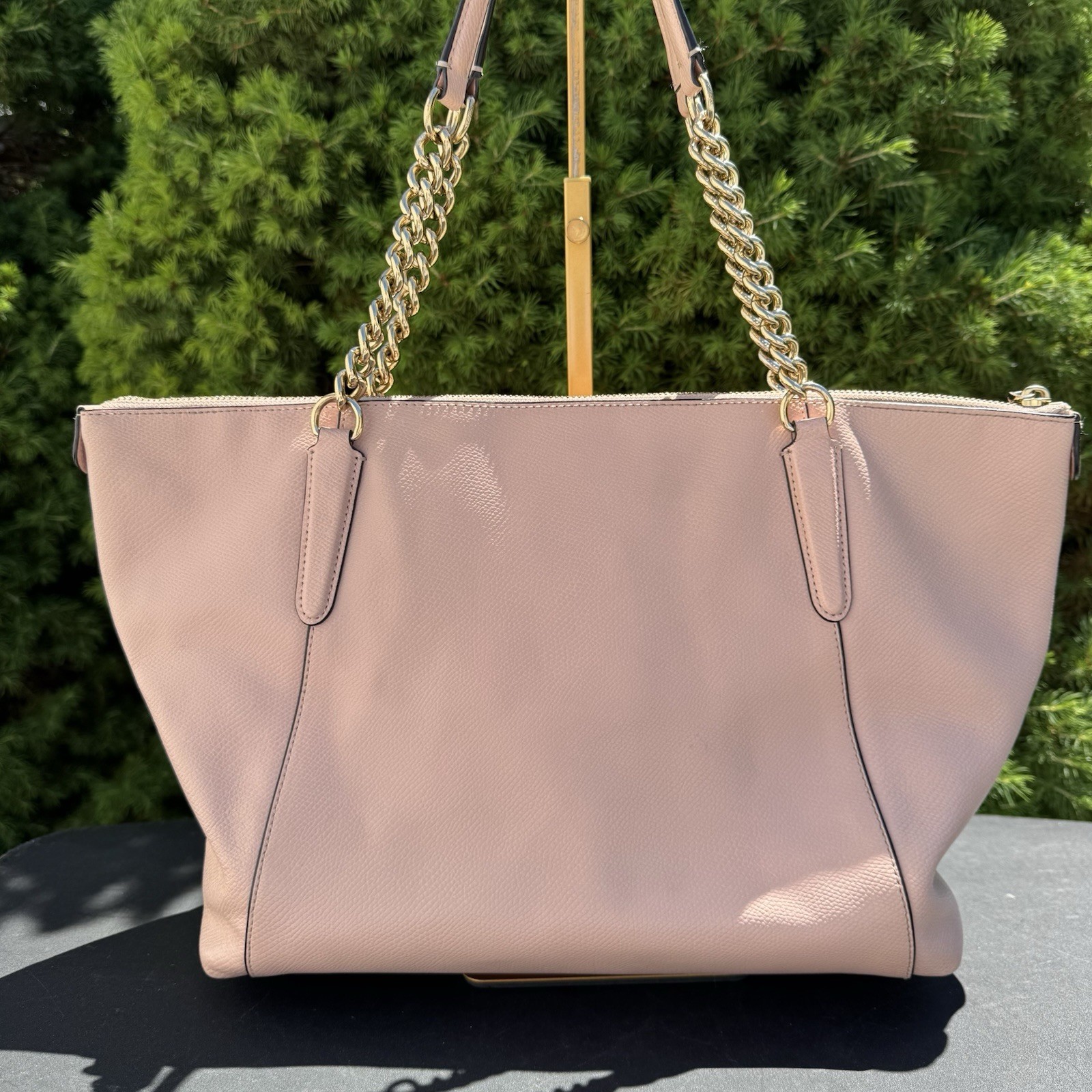 Coach Ava Chain Tote Handbag Pink Pebbled Leather