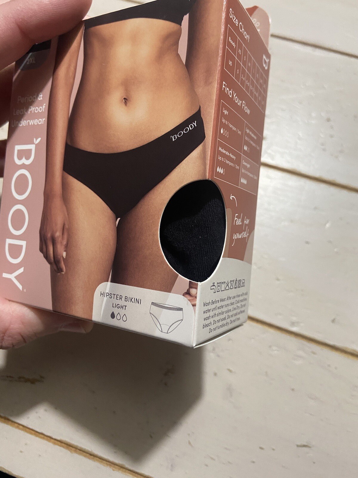 NWT Boody Period Leak Proof Underwear Hipster Bikini Light Bamboo Black 2XL
