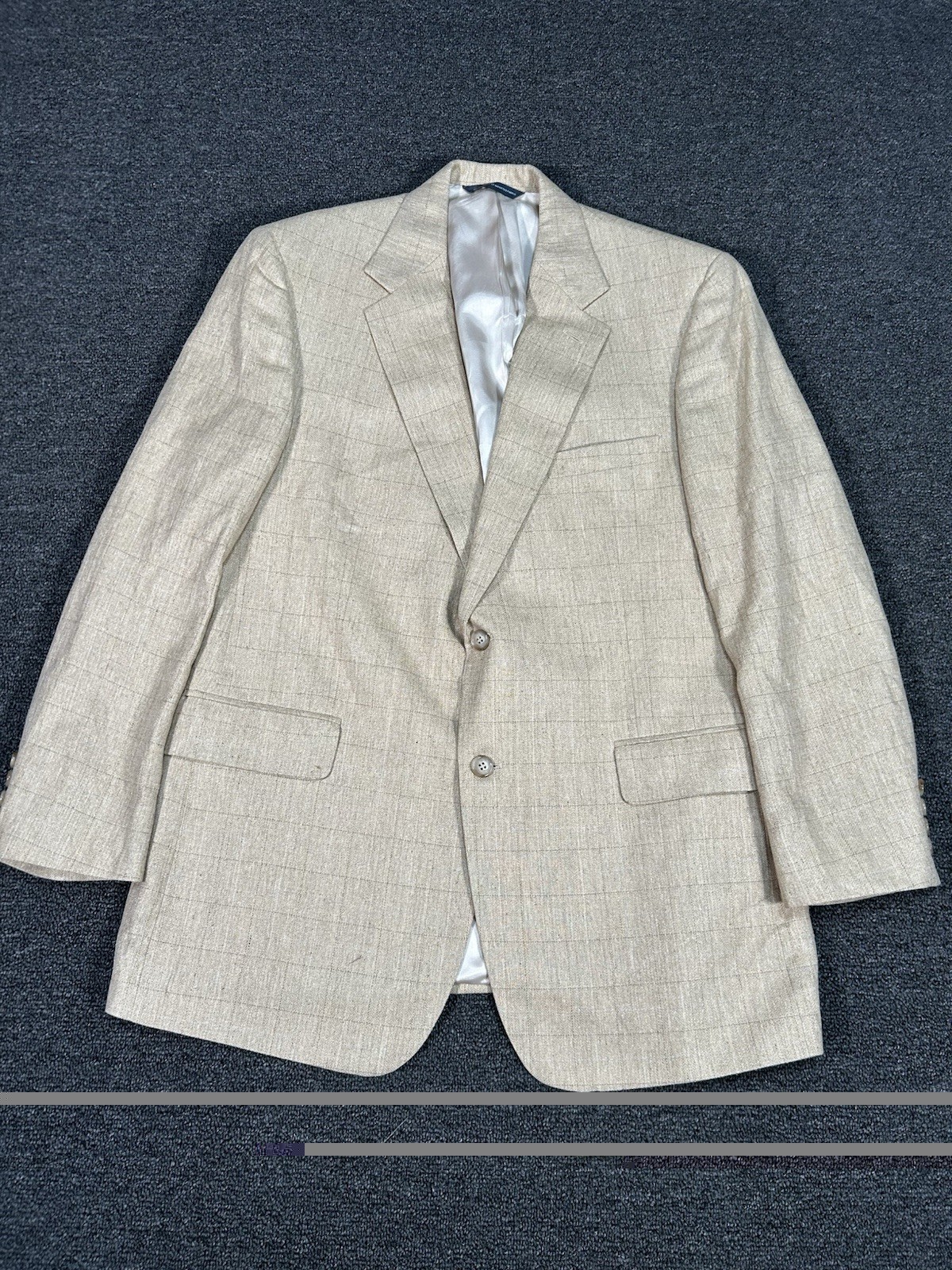 Vintage Brooks Brothers Blazer Men 43R Beige Windowpane Worsted Wool Silk Linen