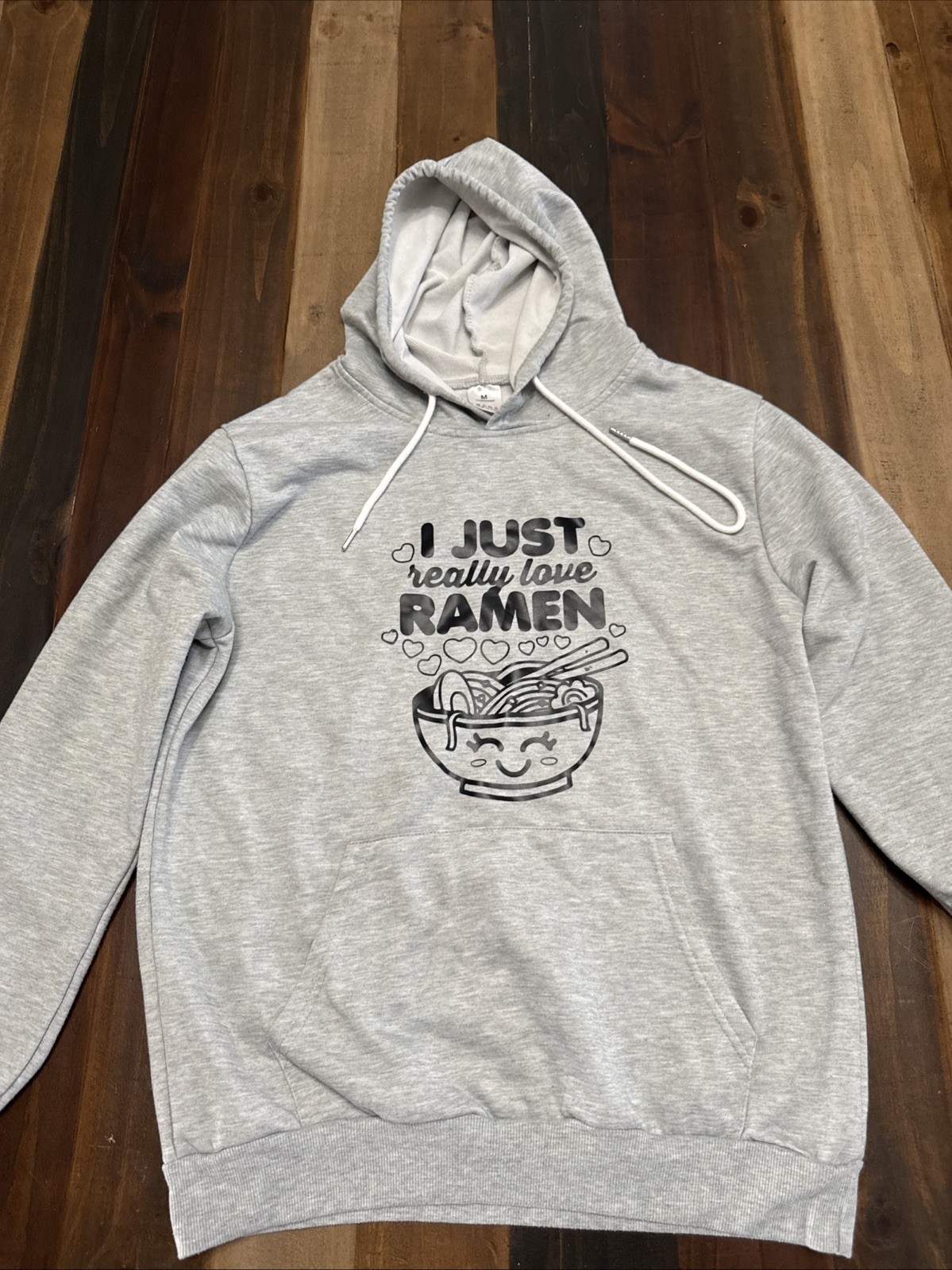 I Just Really Love Ramen Anime sketching Grey pull over hoodie size M Unisex