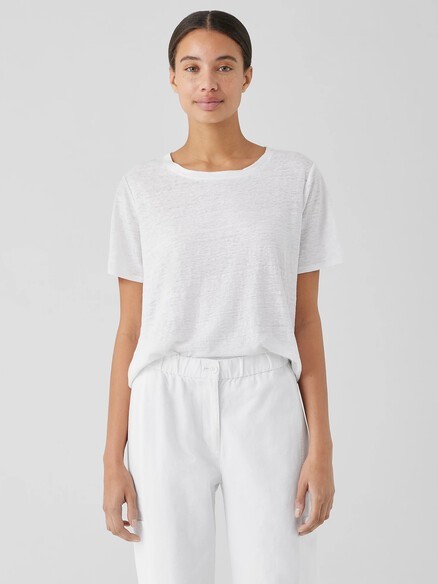 NEW Eileen Fisher Organic Linen Jersey Crew Neck Tee Easy Fit Top Lime