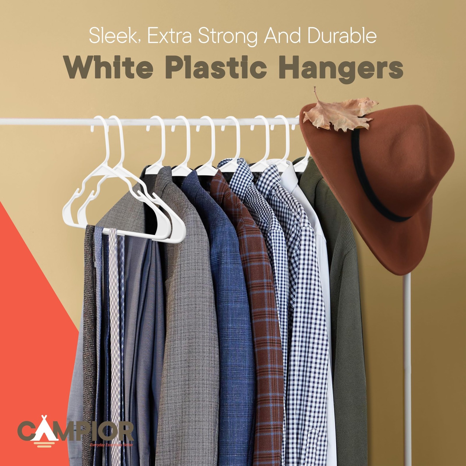White Plastic Hangers 10 Pack– Heavy-Duty Plastic Hangers Slim and Space-S