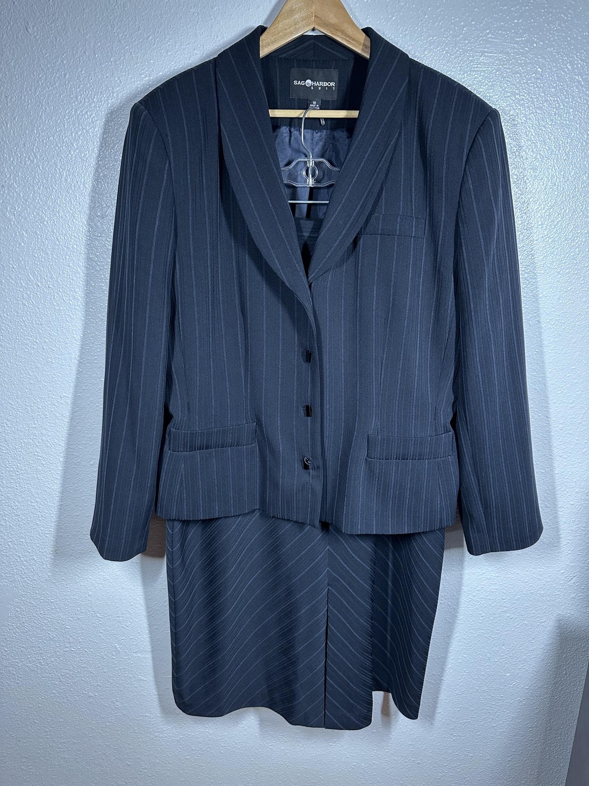 Sag Harbor Skirt Suit Set Womens 18 Charcoal Pinstripe Blazer Pencil Career