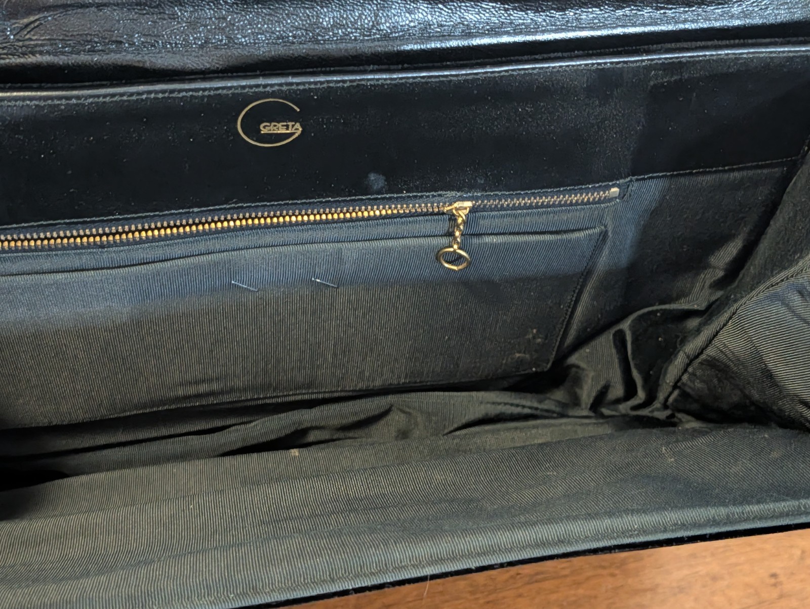 Vintage GRETA Black Velvet Tote Handbag Purse 15″ Wide Flat Mid Century Elegant