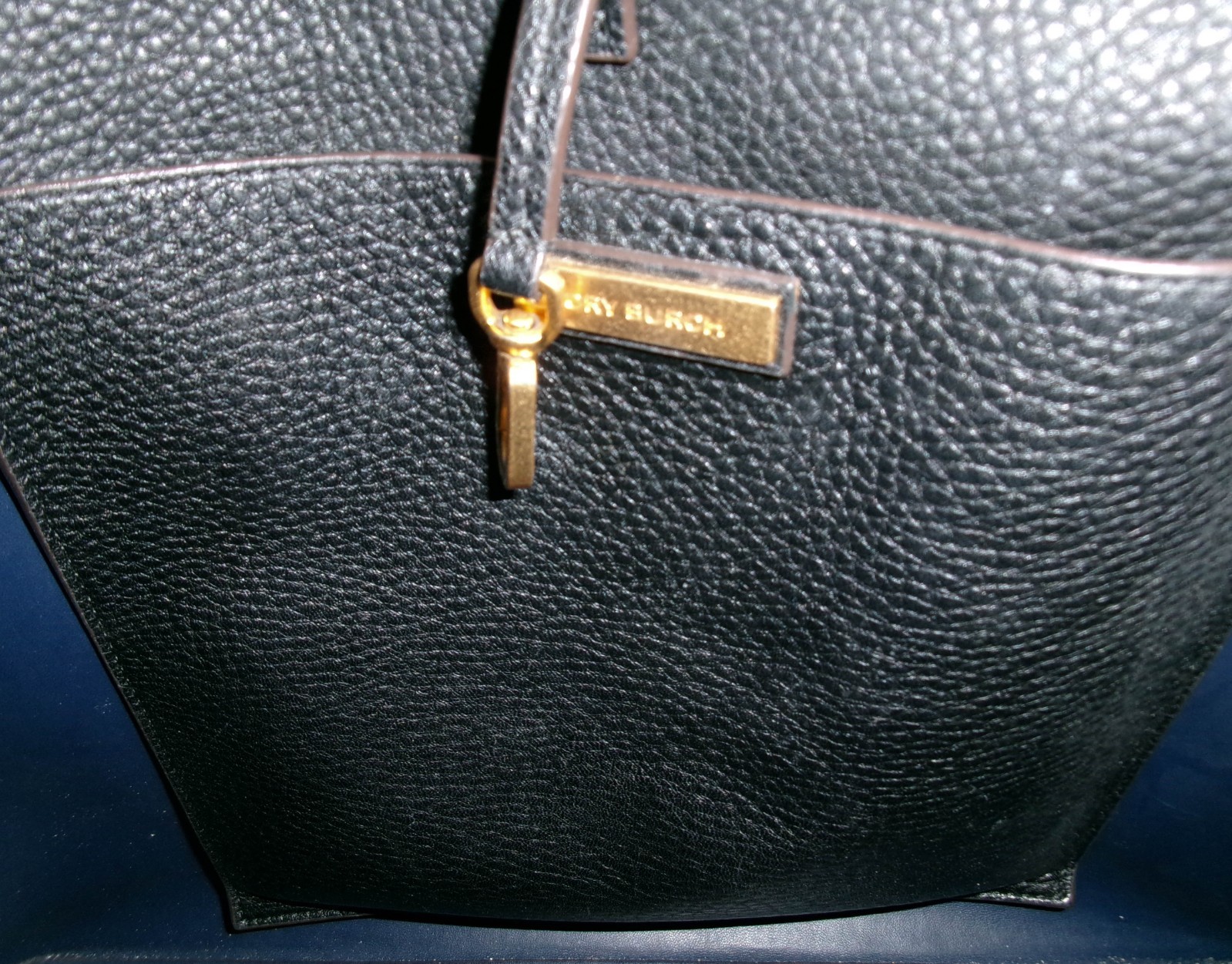 Tory Burch McGraw Pebbled Leather Large Tote with Logo and Tassel In Black