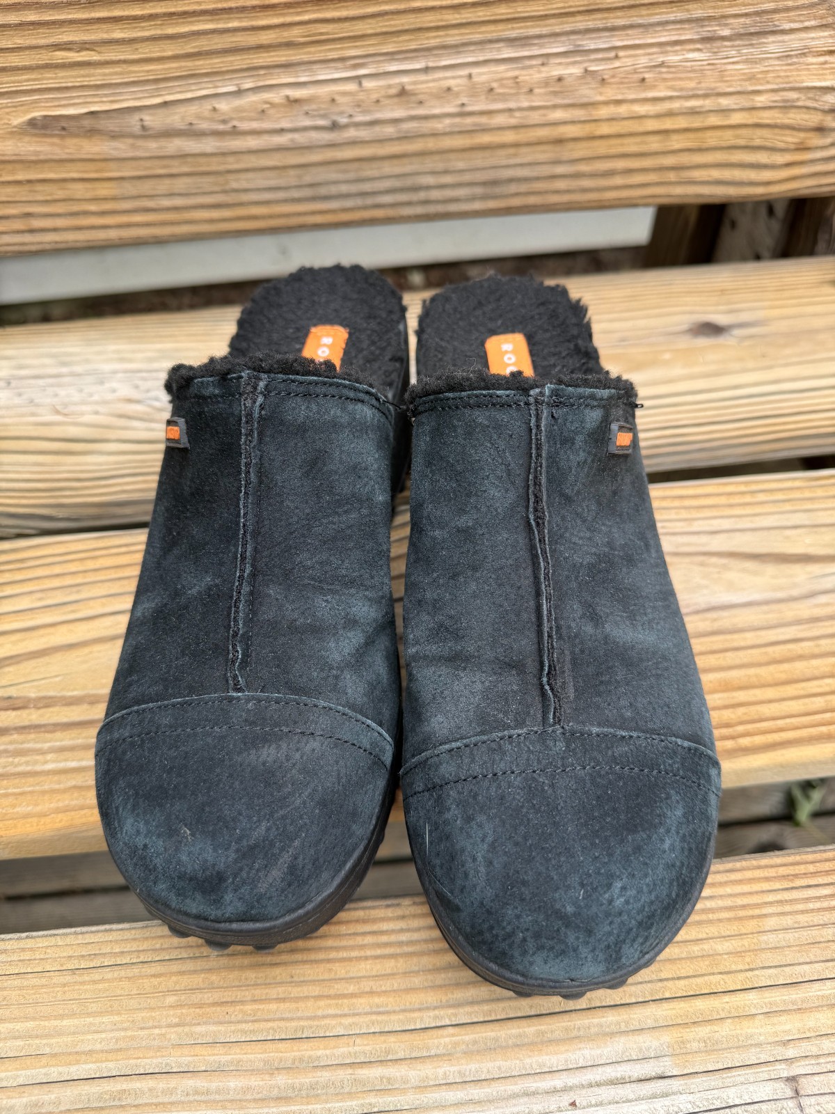 Rocket Dog Womens 9 Black Suede Faux Fur Sherpa Lined Chunky Platform Clogs