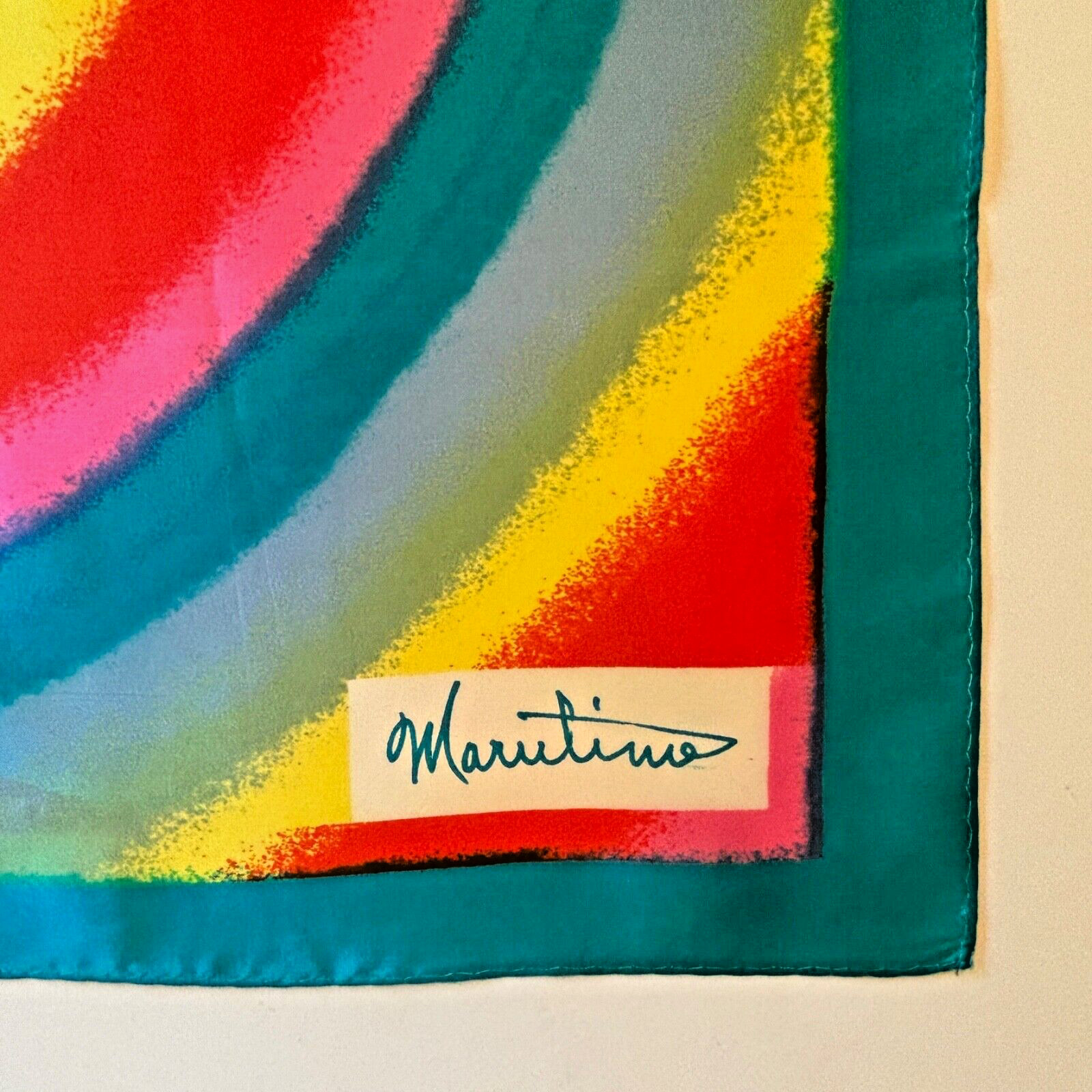 Colorful Designer Scarf 25.5″ Square Bold Abstract Art Circles Signed Marutino?