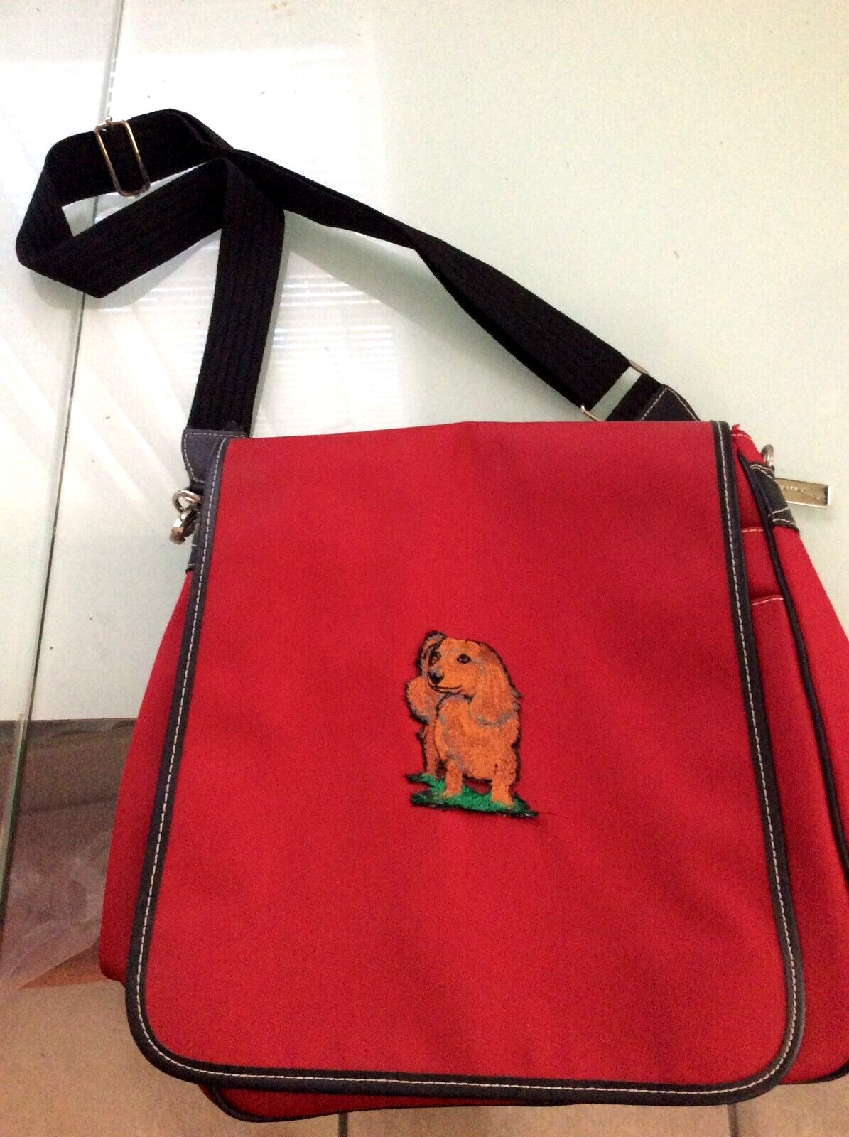 Dachshund Dog Purse Messenger Bag 12 x12 canvas man made materials Long Strap