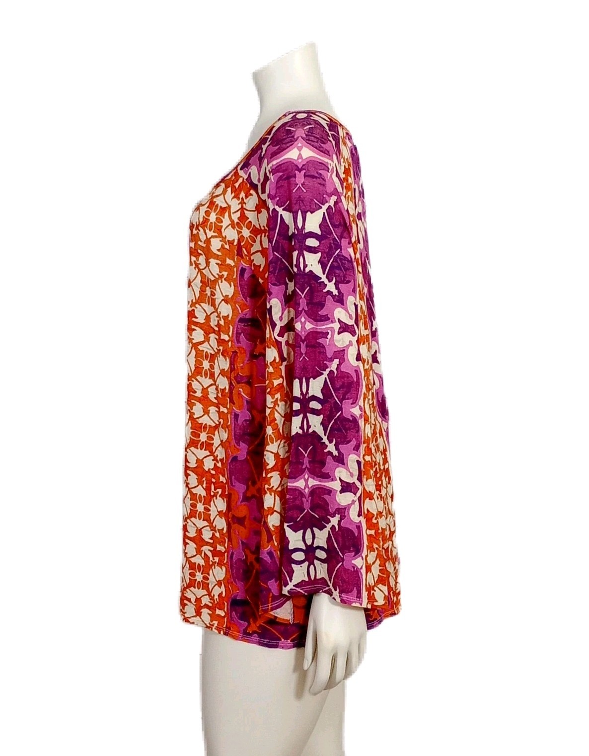 Chico’s Top 3 XL Purple Orange Abstract Print Lightweight Artsy Knit Plus Tunic