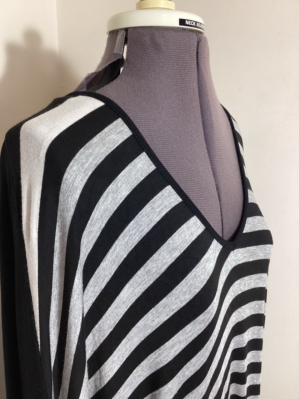 Alembika Contrast Stripe Midi Knit Dress M (12/14) Lagenlook Oversized Minimal