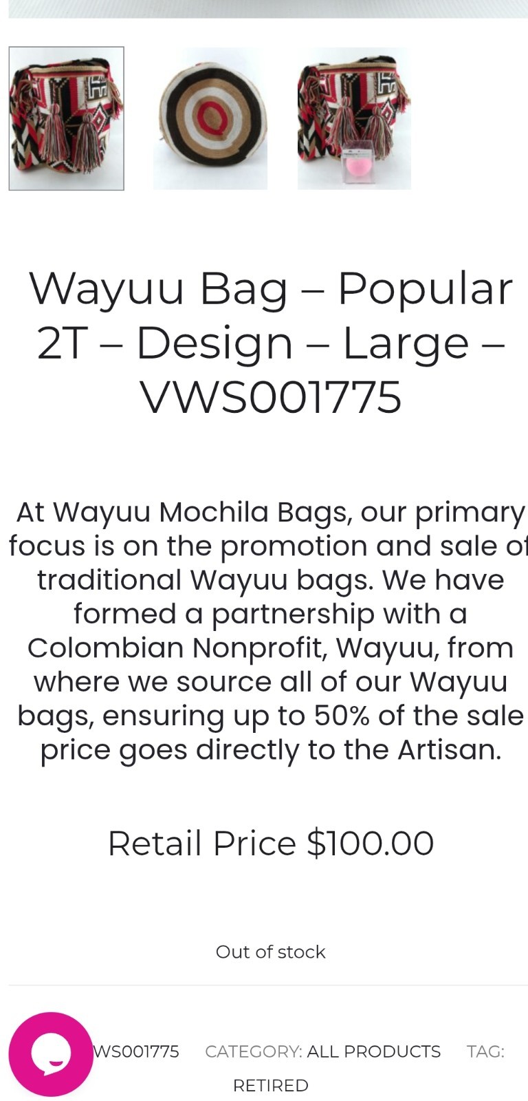AUTHENTIC Wayuu Mochila Handmade Crochet Drawstring Bucket Bag Sz Large Retired
