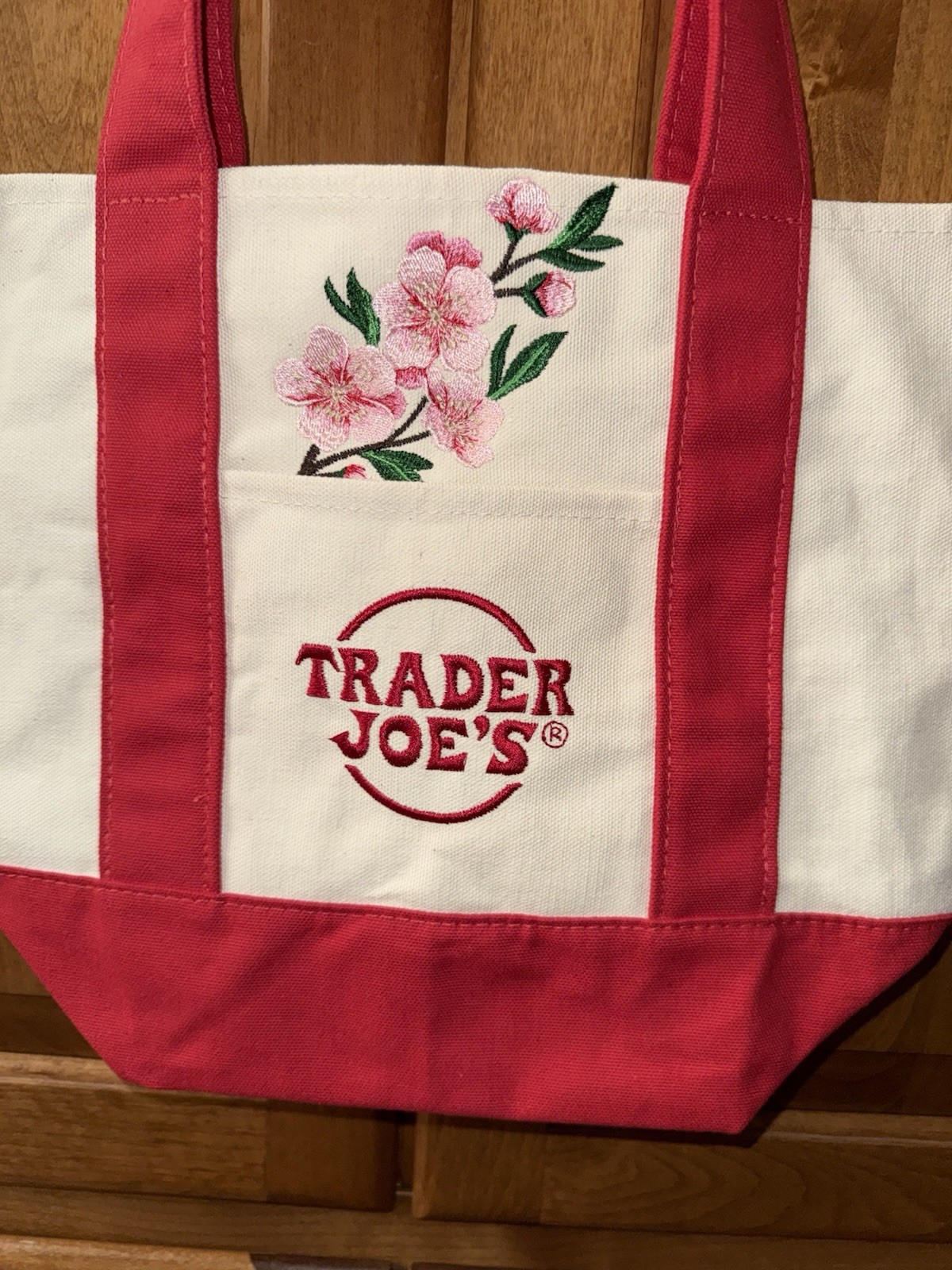 Cherry Blossom YOUR NAME Trader Joes Mini Canvas Tote Bag Customized Embroidery