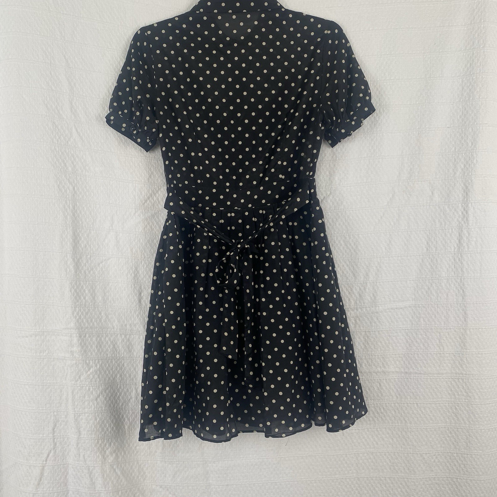 Vintage Polka Dot Dress Black Cream Silk Blend Retro Pin Up Rockabilly Fit Flare