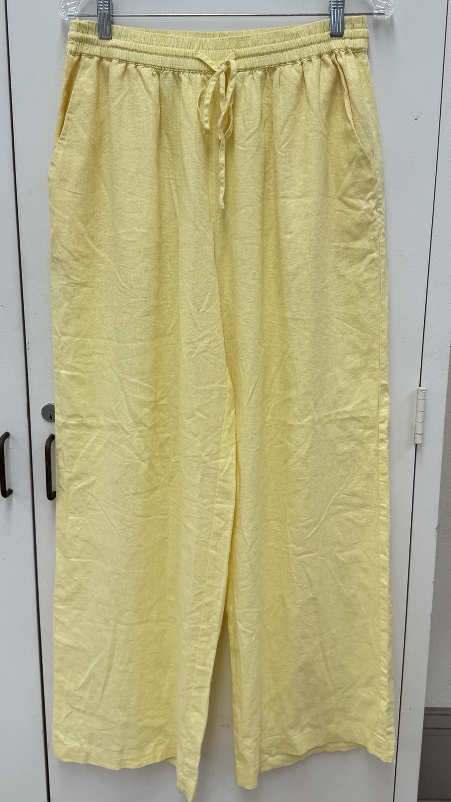 Cotton On Women’s Yellow Linen blend Wide-Leg Pants Elastic Waist Drawstring 10