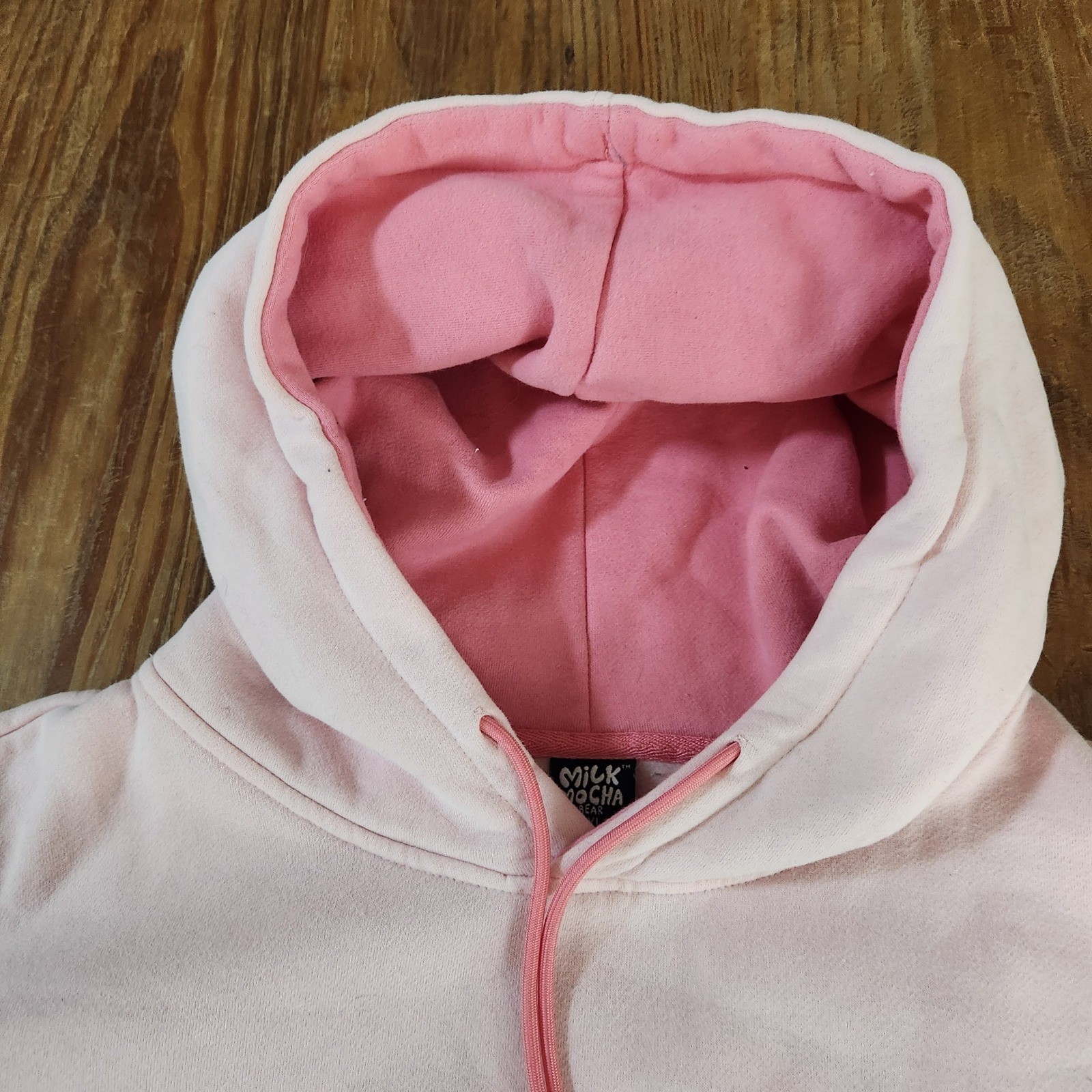 Milkmochabear Official Smooch & Snuggle Pink Fleece Hoodie Heavy Embroidered XXL