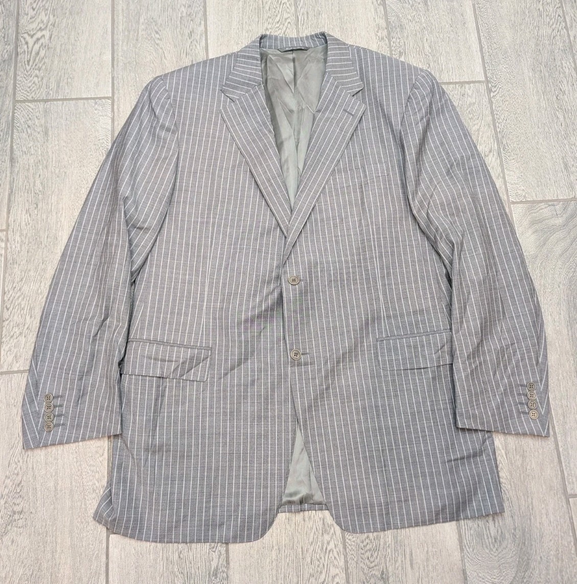 Canali Blazer EU 58R US 48R Gray White Pinstripe Wool Italy (Tears/Rips) AS/IS
