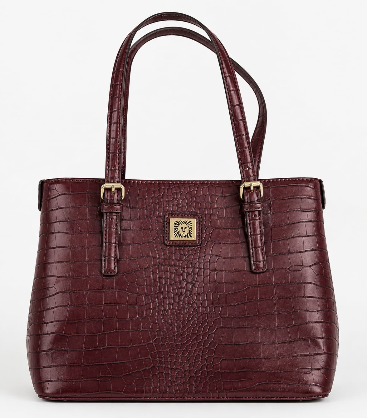 Anne Klein Burgundy Croc-Embossed Faux Leather Tote Handbag