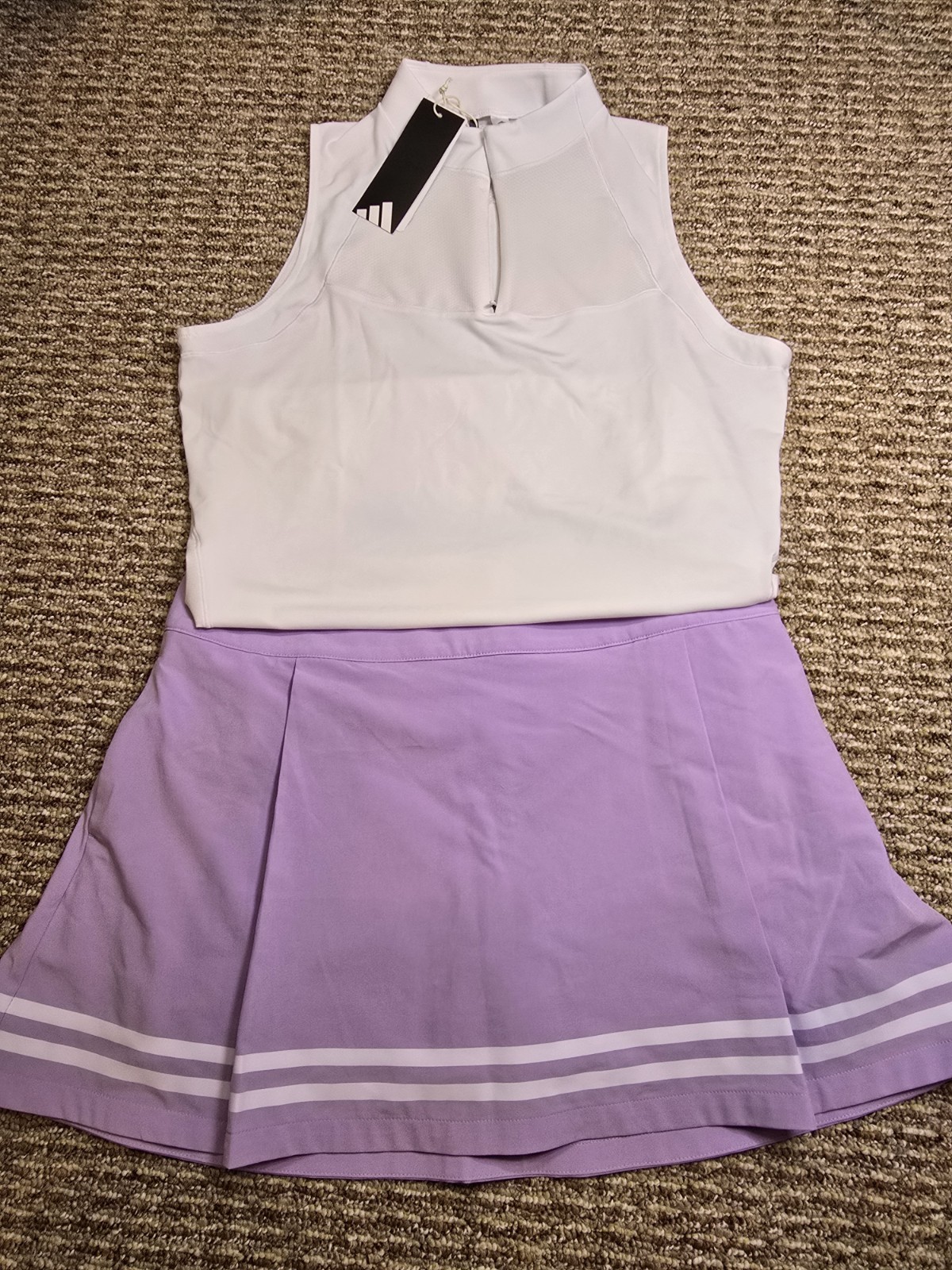 NWT! $130 Adidas Top & Calia Skort Set Golf Tennis Pickleball Lavender White M/8
