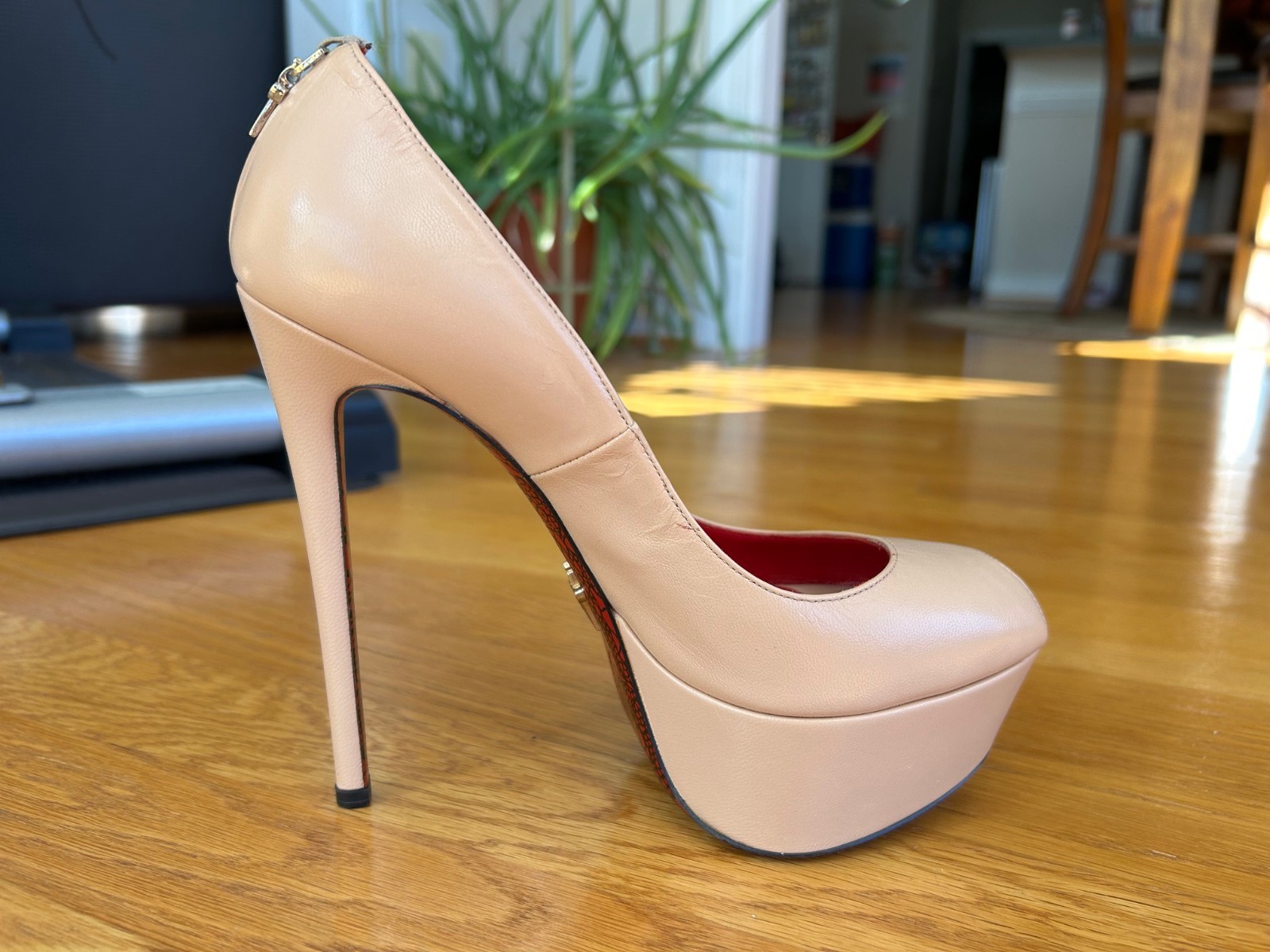CESARE PACIOTTI Nude Leather Platform Pumps with Logos Size 6 IT 36 Good Cond.
