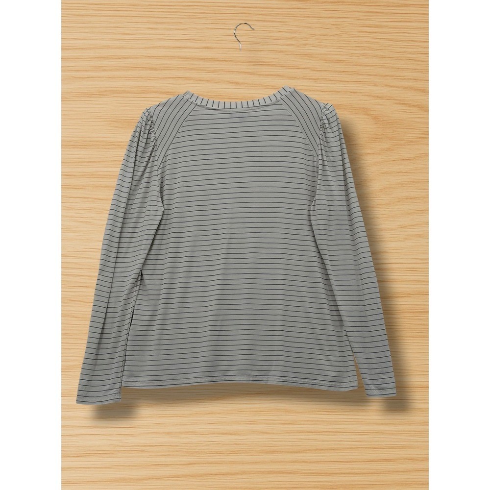 Modern Works Striped Puff Shoulder Rayon Blend Long Sleeve Top Large