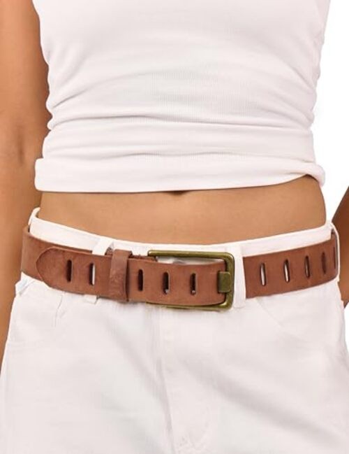Womens Genuine Leather Belt for Jeans Pants Xs/S: Fit for Low Waist 26″-30″ Tan