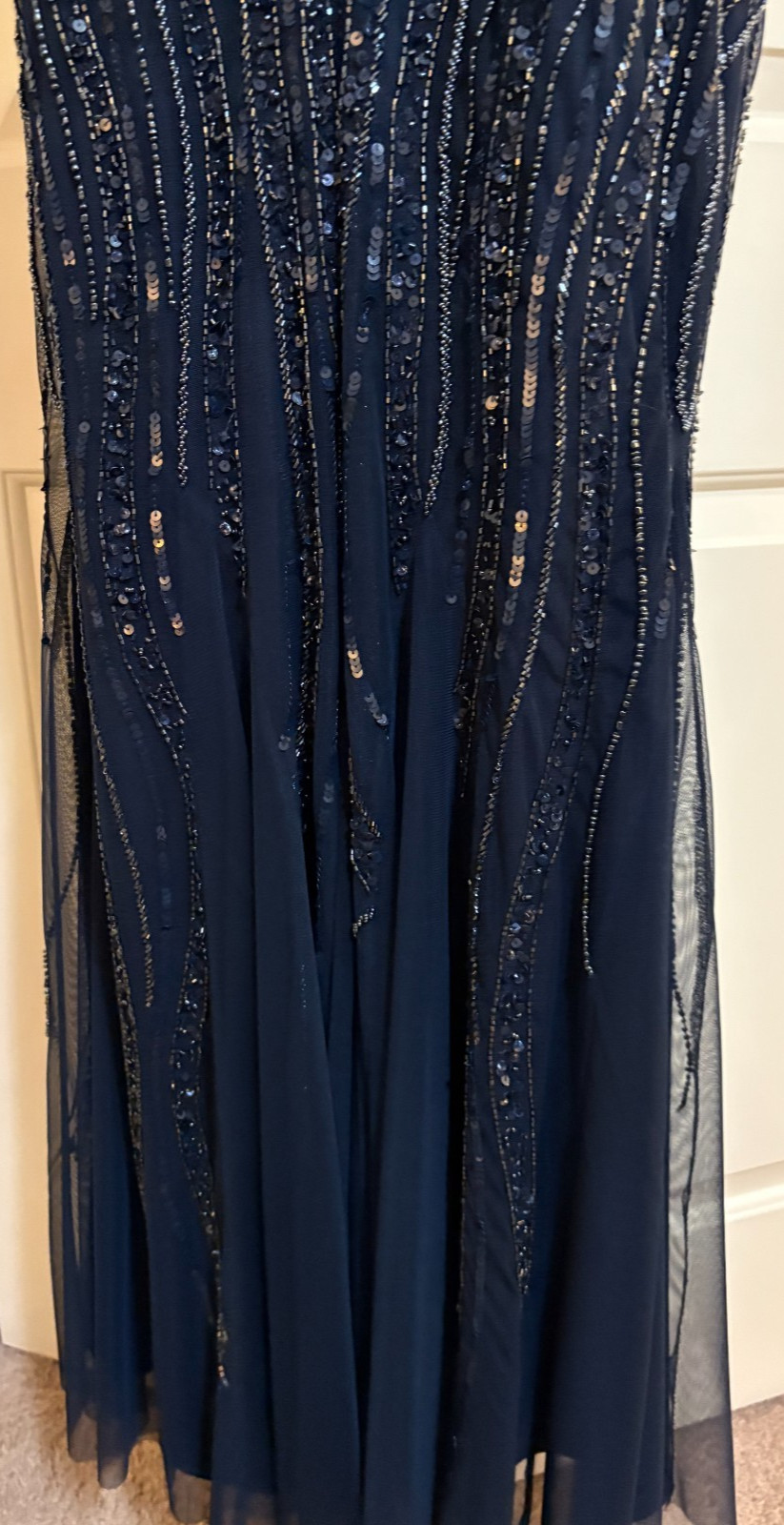 Adrianna Papell Beaded Navy Gown Sz 14 Mother of Bride Elegant Wedding Dress