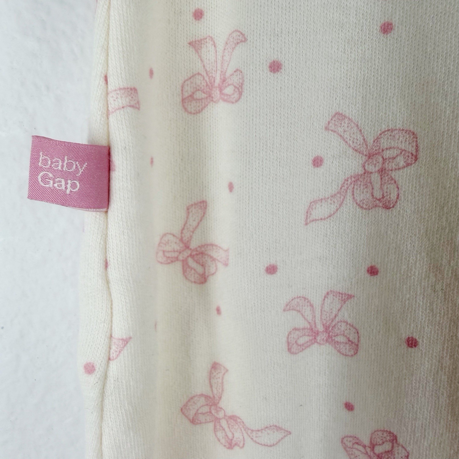 Baby Gap Convertible Infant Gown Pink Bows Fold Over Cuffs 100% Cotton 0-3M NWT