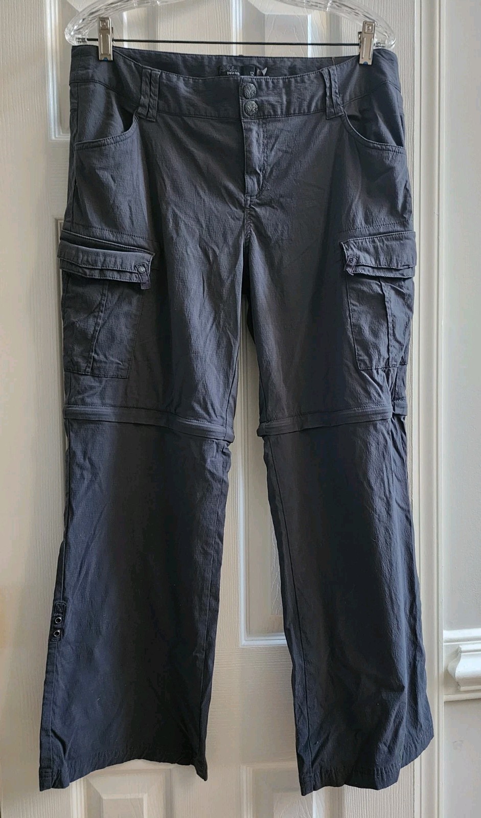 Prana Convertible Zip Off Roll-Up Legs Hiking Pants Gray Nylon Stretch Womens 12