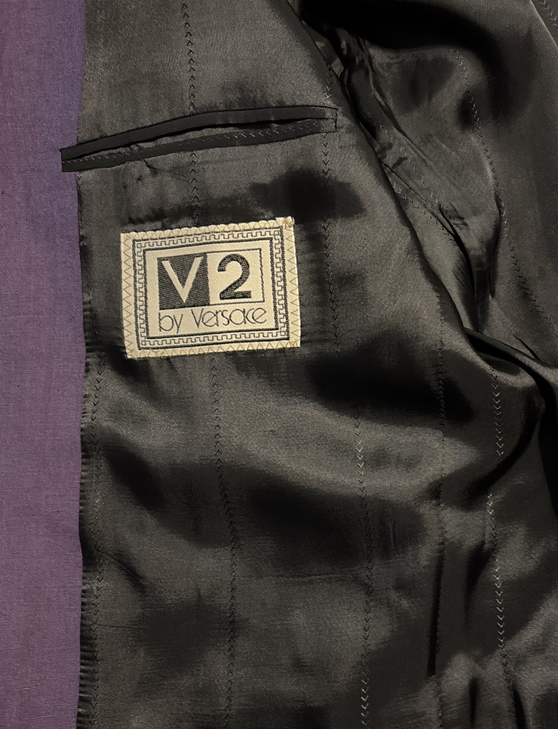 Vintage Versace V2 Purple Linen Rayon Blazer Single Breasted Size 52 IT 90s RARE