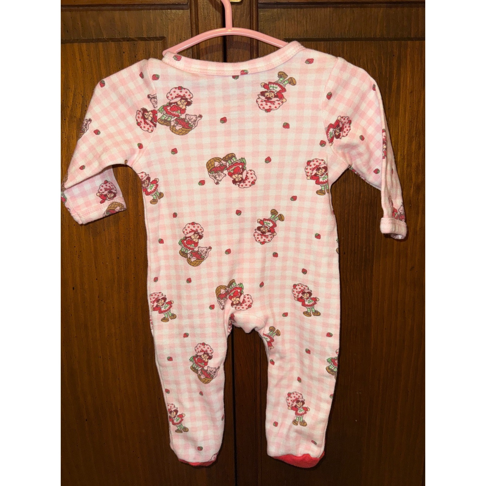 Strawberry Shortcake Pink Gingham Footed Sleeper Pajamas Newborn NB