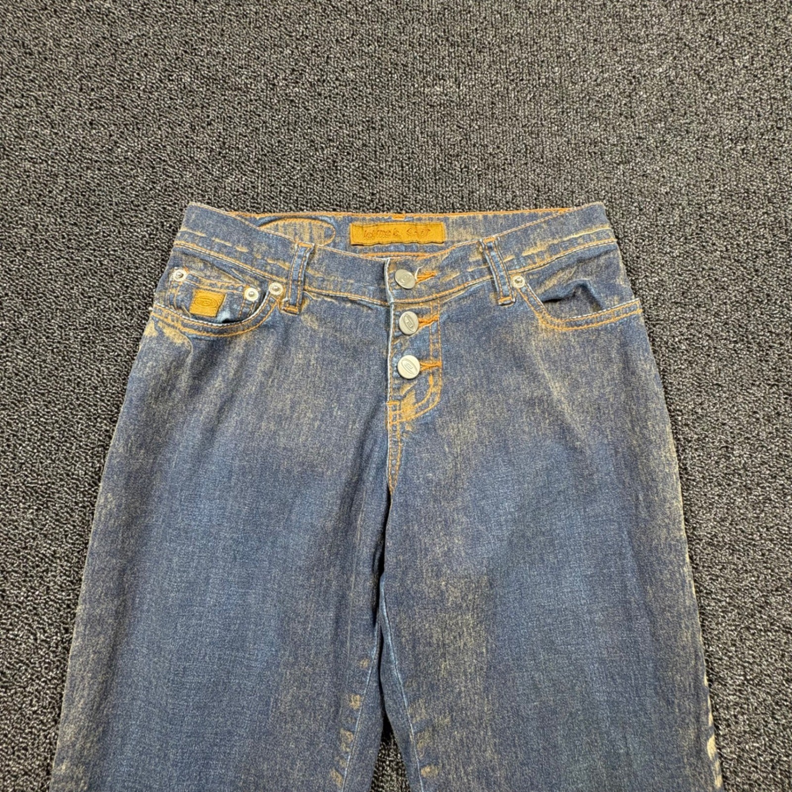 Vintage Bongo Let Me B. Flocked Flare Jeans Womens 1 Button Fly No Back Pockets