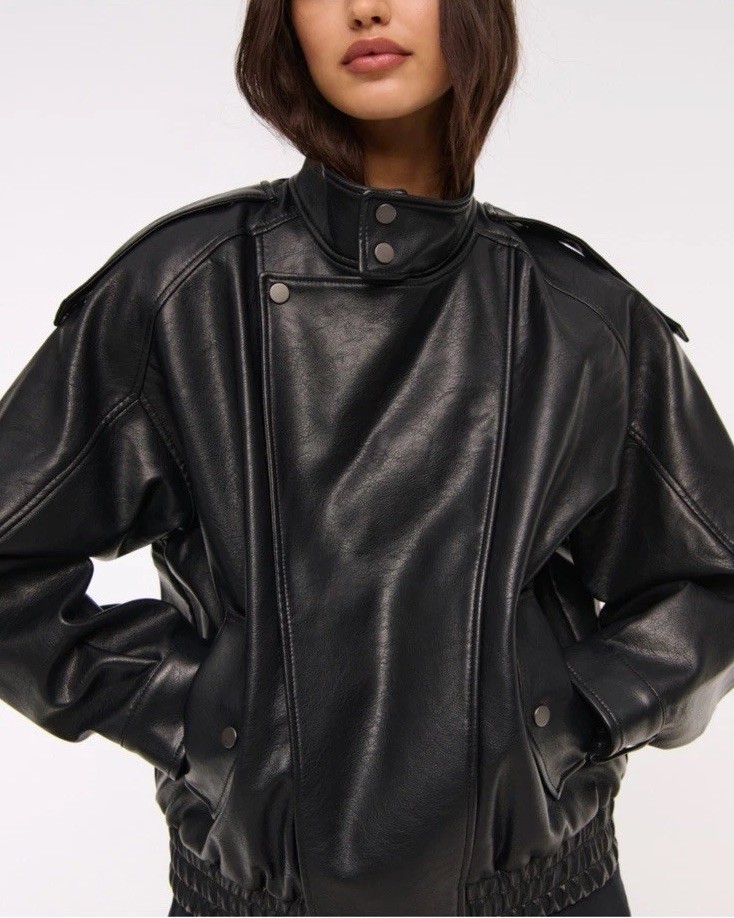 Relaxed Mock neck Vegan Leather Bomber Jacket