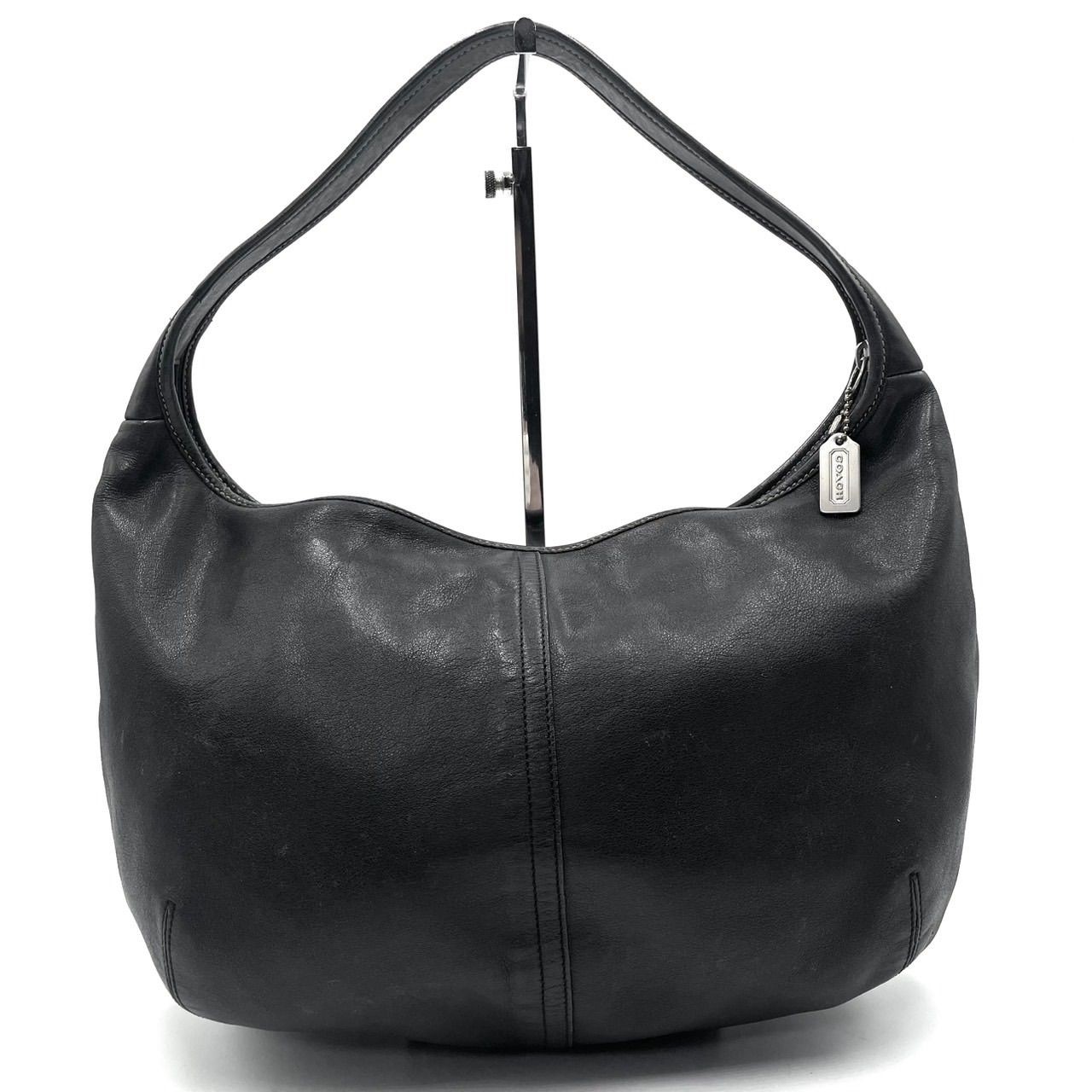 COACH Black Leather Hobo Shoulder Bag with Logo Charm Y2K Style Auth