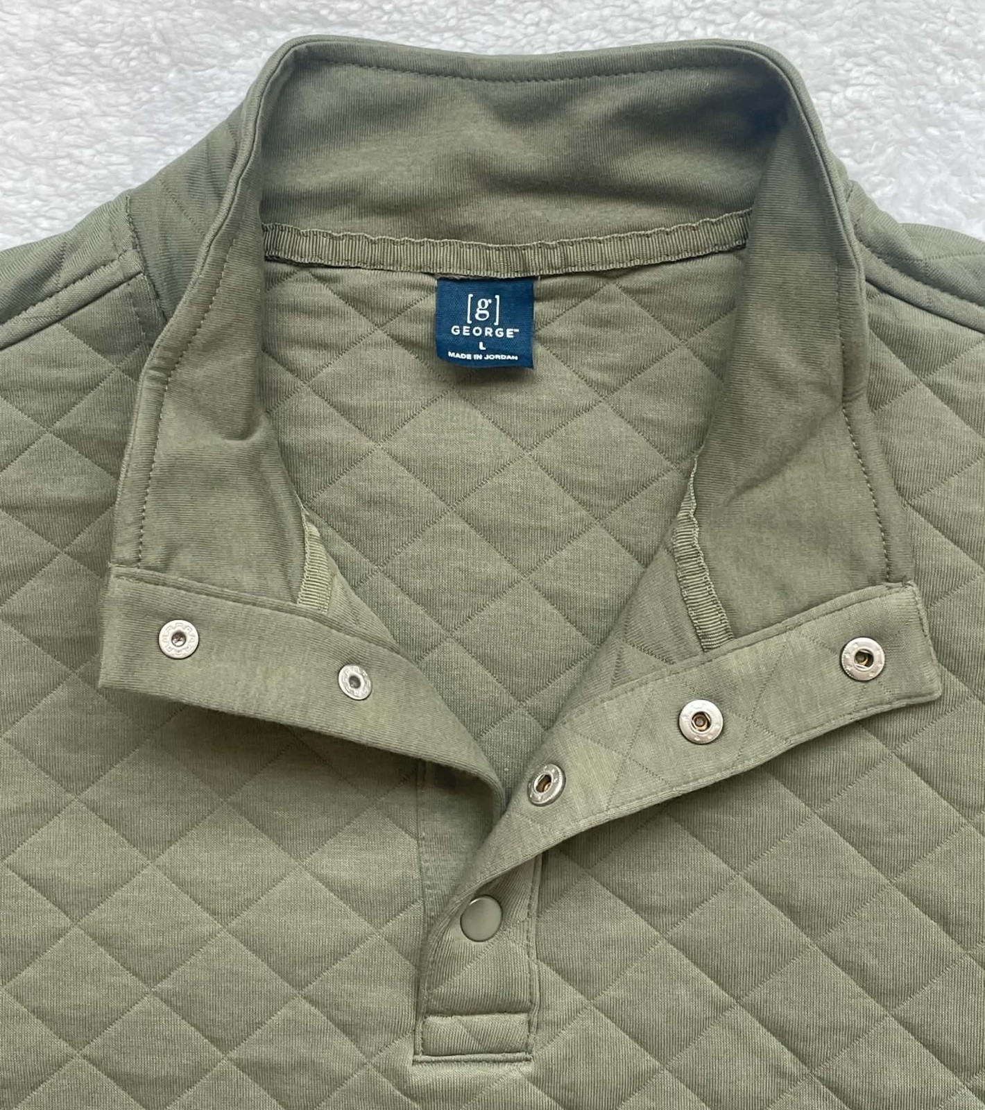 George Men’s Large Long Sleeve Quilted Snap Fleece Pullover Green Artichoke