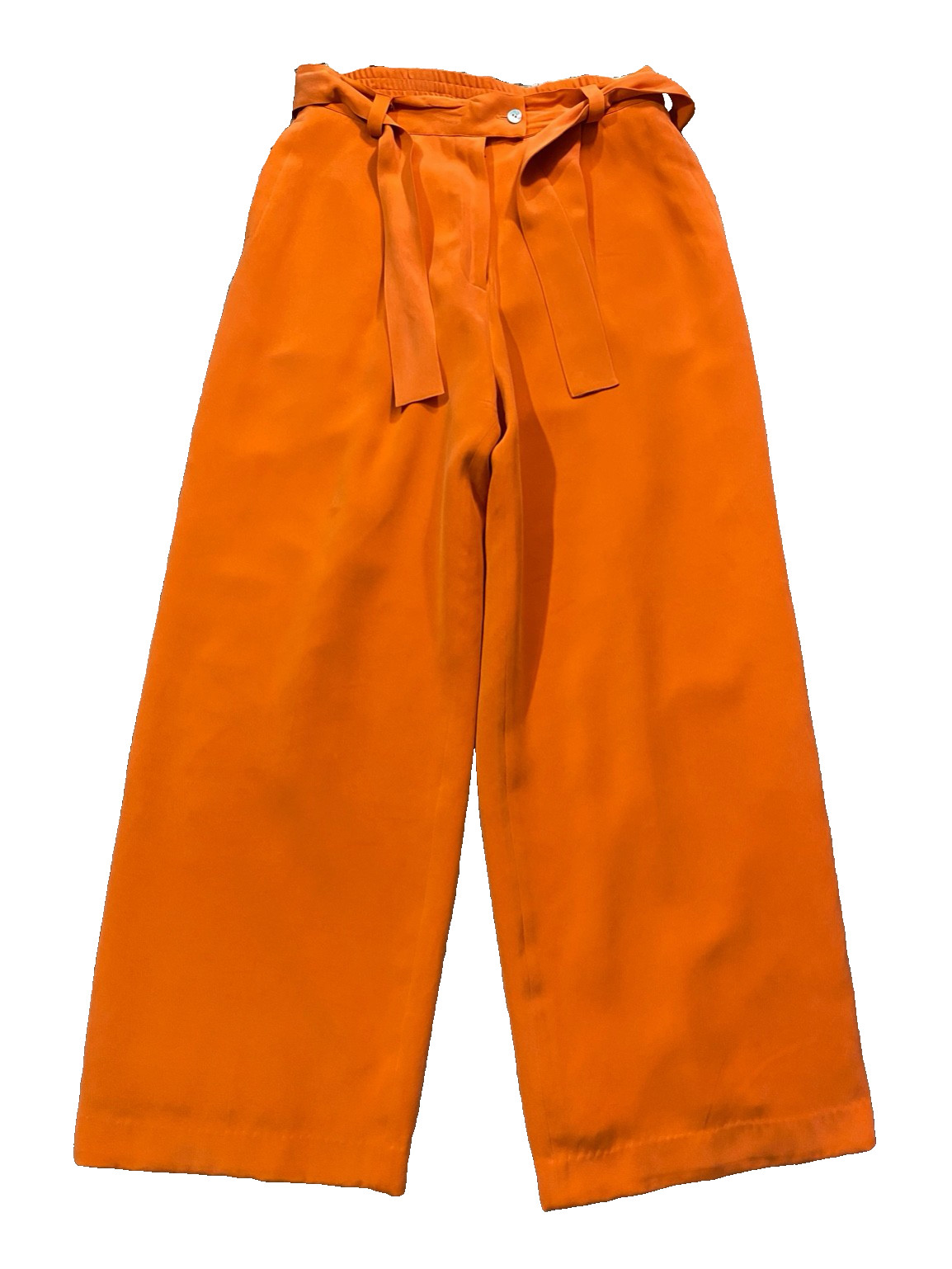 Mondi Collections Vtg Silk Pants Wide Leg Belted Orange Loose Stain Marks 90s