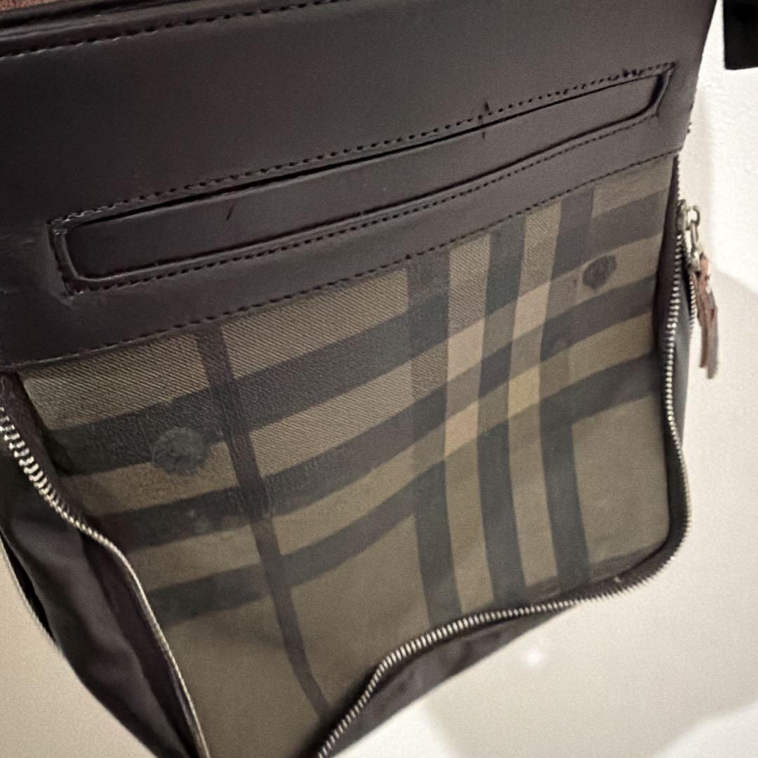 Authentic Burberry Brown Leather Shoulder Bag, Damaged, 12.6in Width