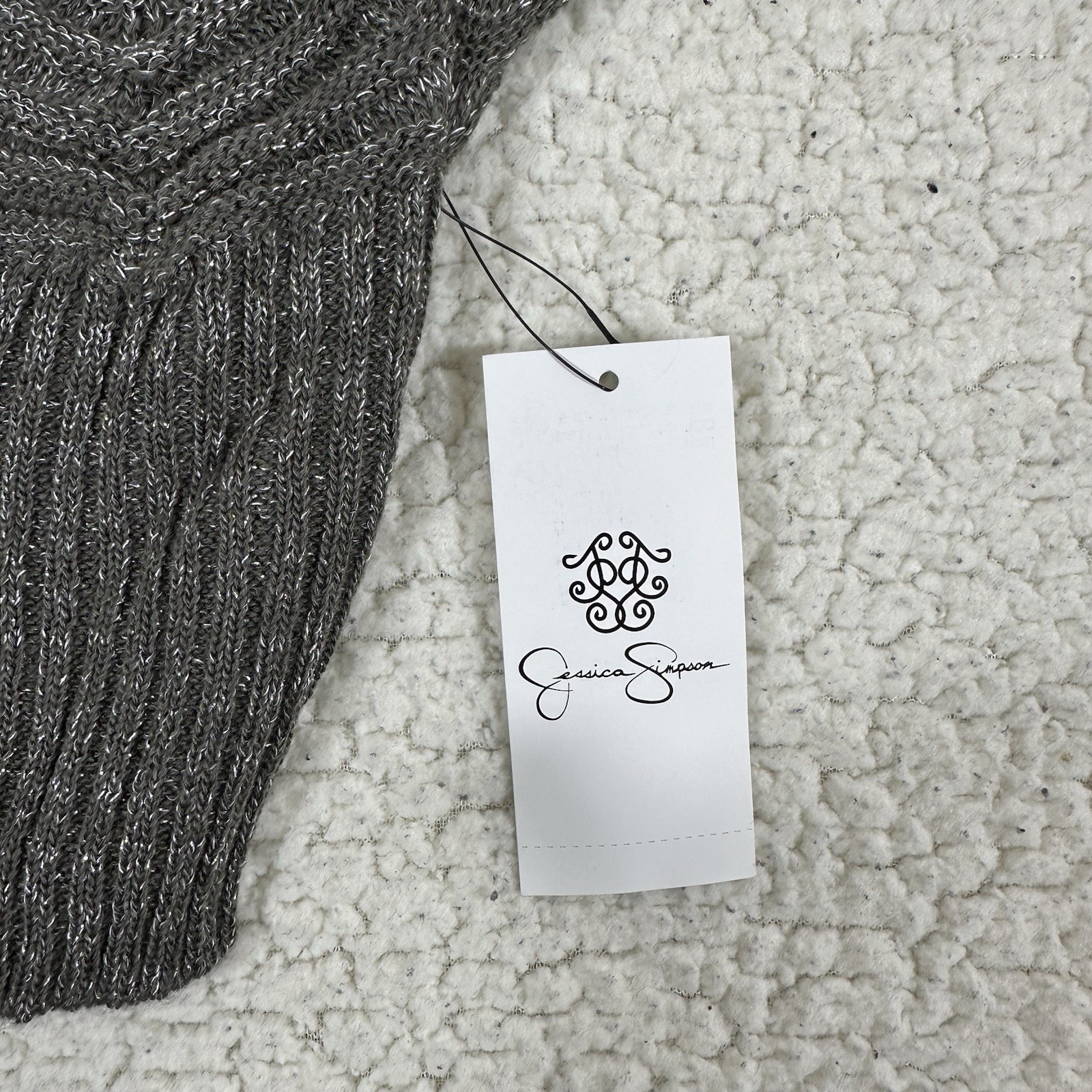 Jessica Simpson Women’s Sz. L Batwing Dolman Sleeve Knit Sweater Grey Metallic