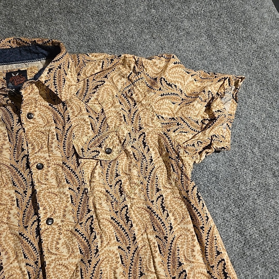 Moon Shine Spirit Shirt Men Large Gold Paisley Saw Tooth Pearl Snap Western
