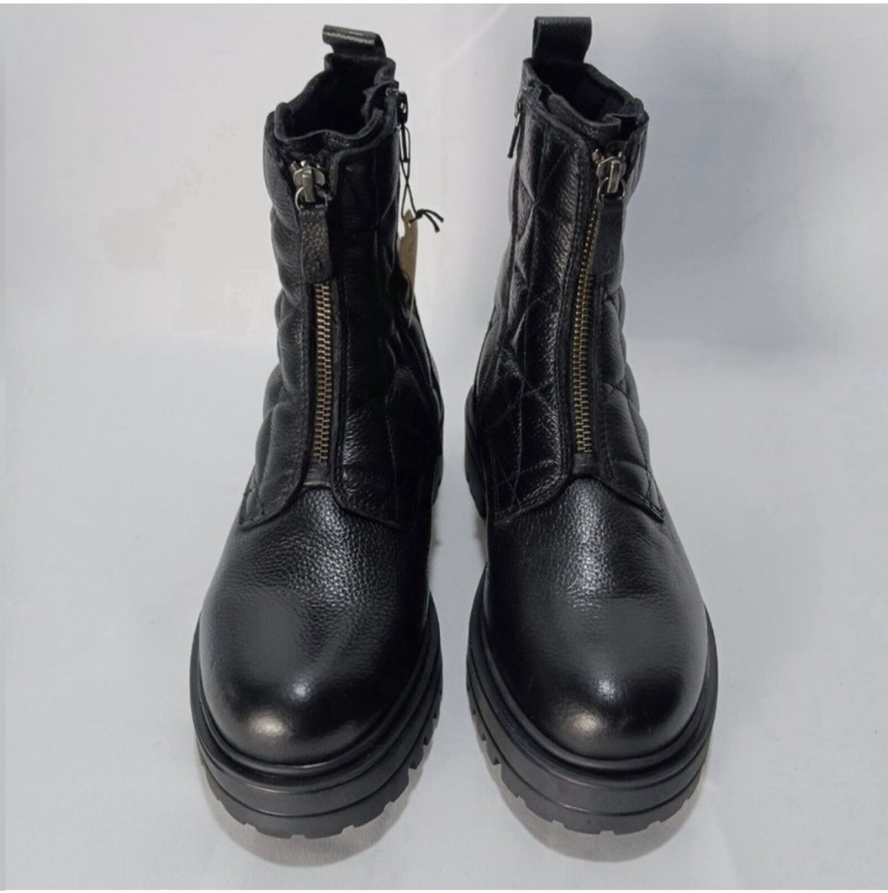 Alberto Torresi Men’s Black Leather Moto Ankle Boots Lug Sole Zip 7.5