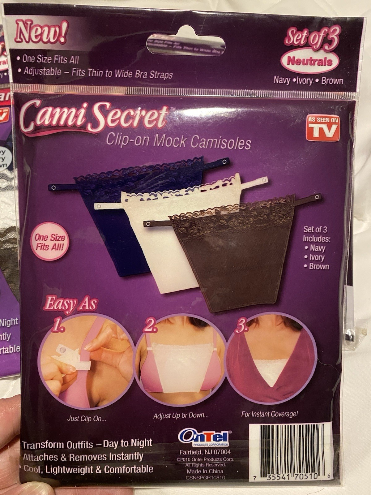 Cami Secret Clip on Mock Camisoles 3Pack Brown ,Navy & Ivory.