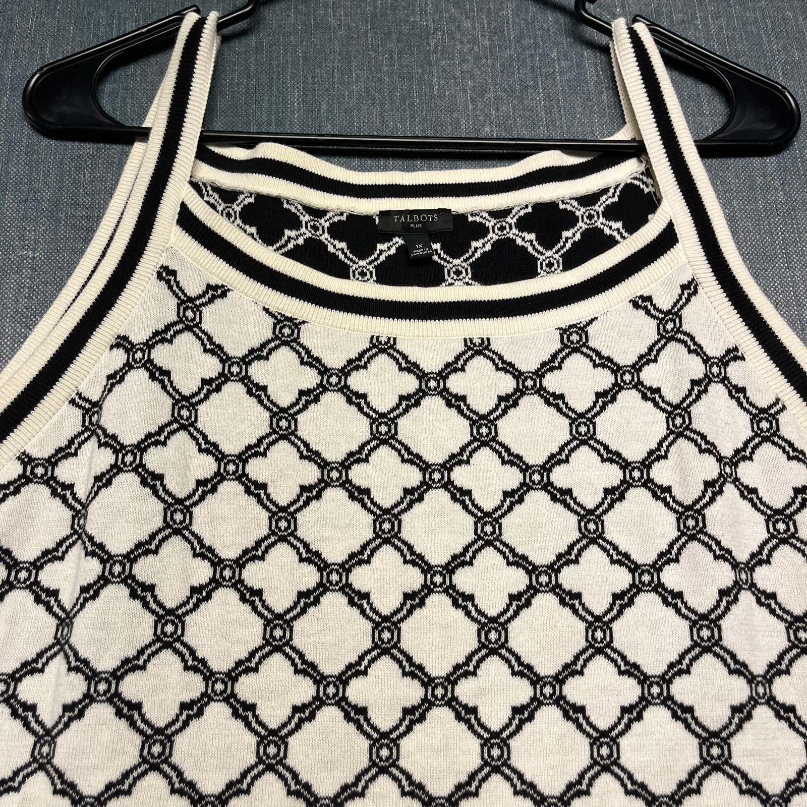 Talbots Plus Women’s Cardigan Tank Set Size 1X White Black Gold Button Sweater