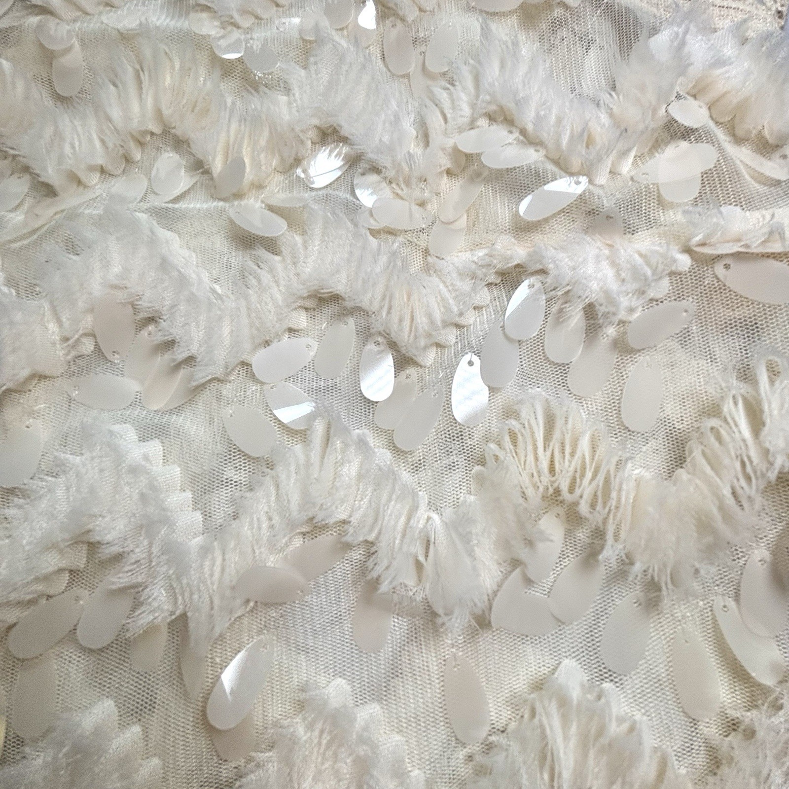 Anthropologie BLUE TASSEL Ivory Semi Sheer Top Sleeveless Embellished Women’s S