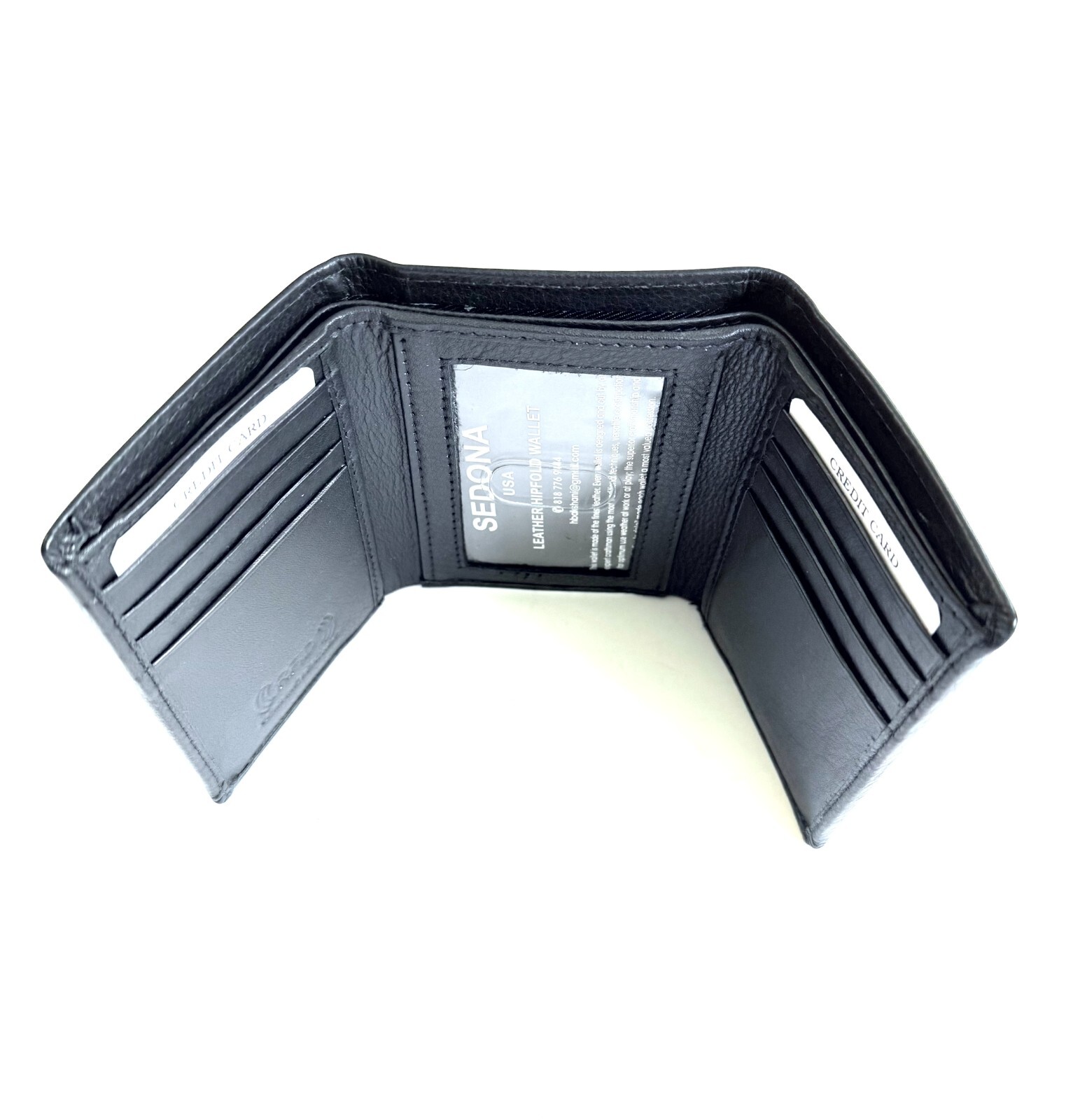 SEDONA® RFID TRIFOLD LEATHER WALLET WITH 8 CARD SLOTS, ONE ID WINDOW,
