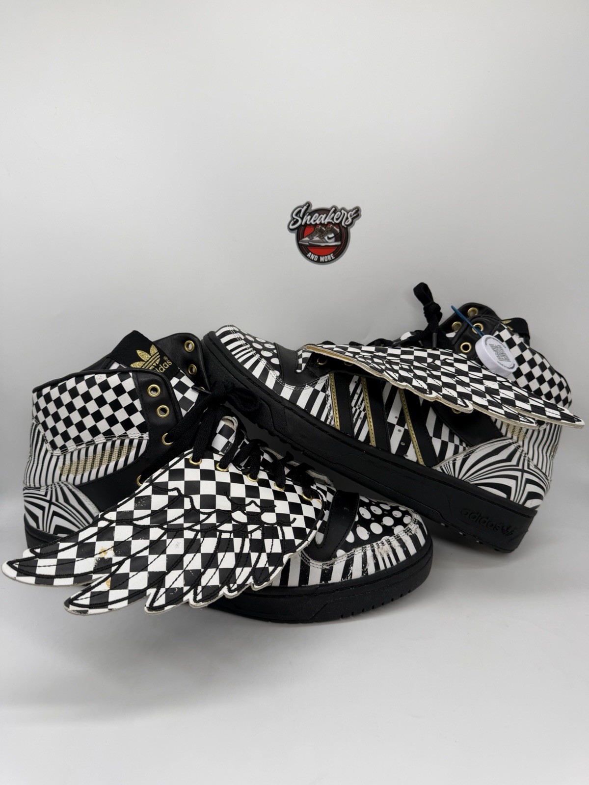Adidas Jeremy Scott Wings 1.0 2.0 Op Art Black White Checkerboard Bear Size 13