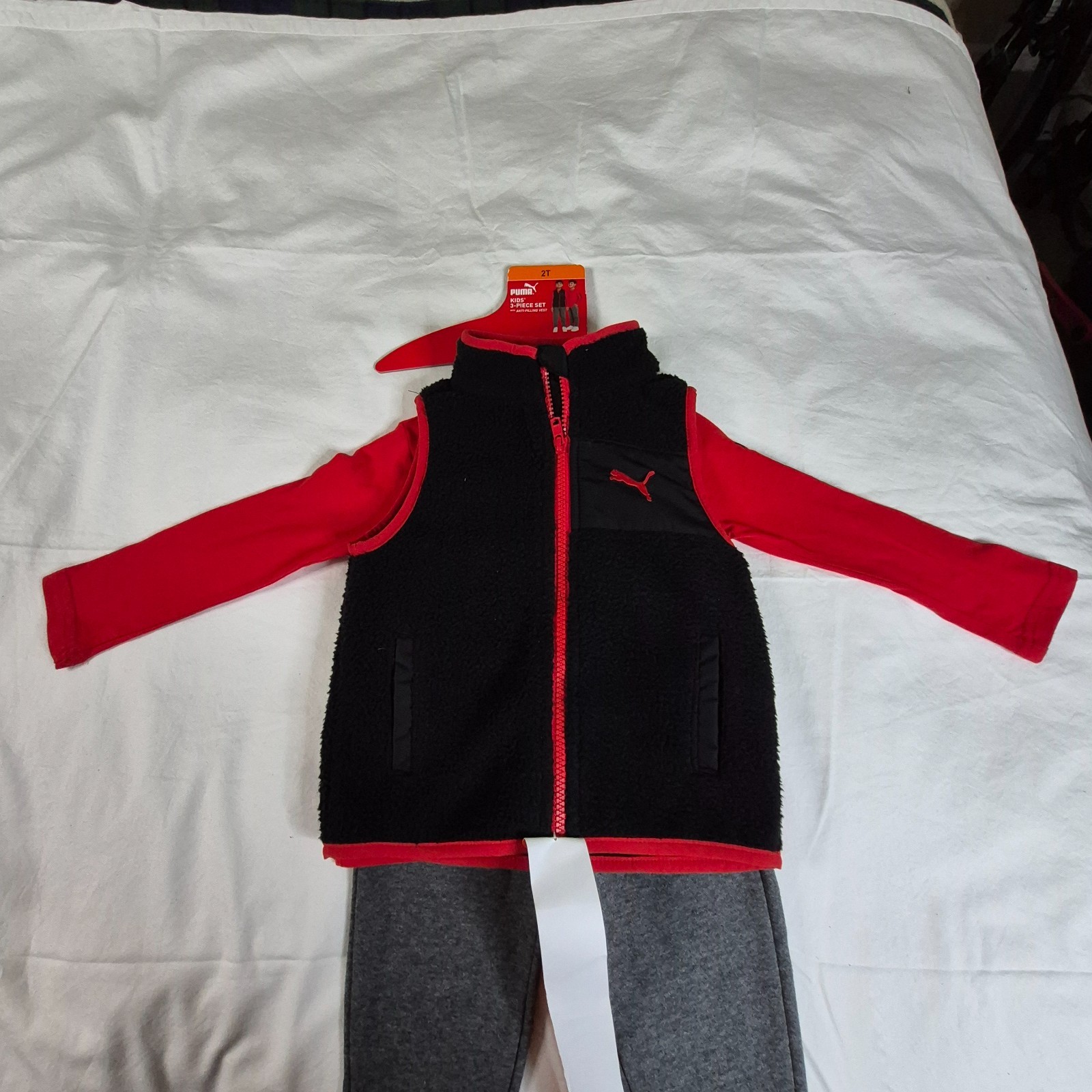 PUMA Boys’ 3-piece Vest Set Includes Vest, Long Sleeve Tee And Jogger Size 2T