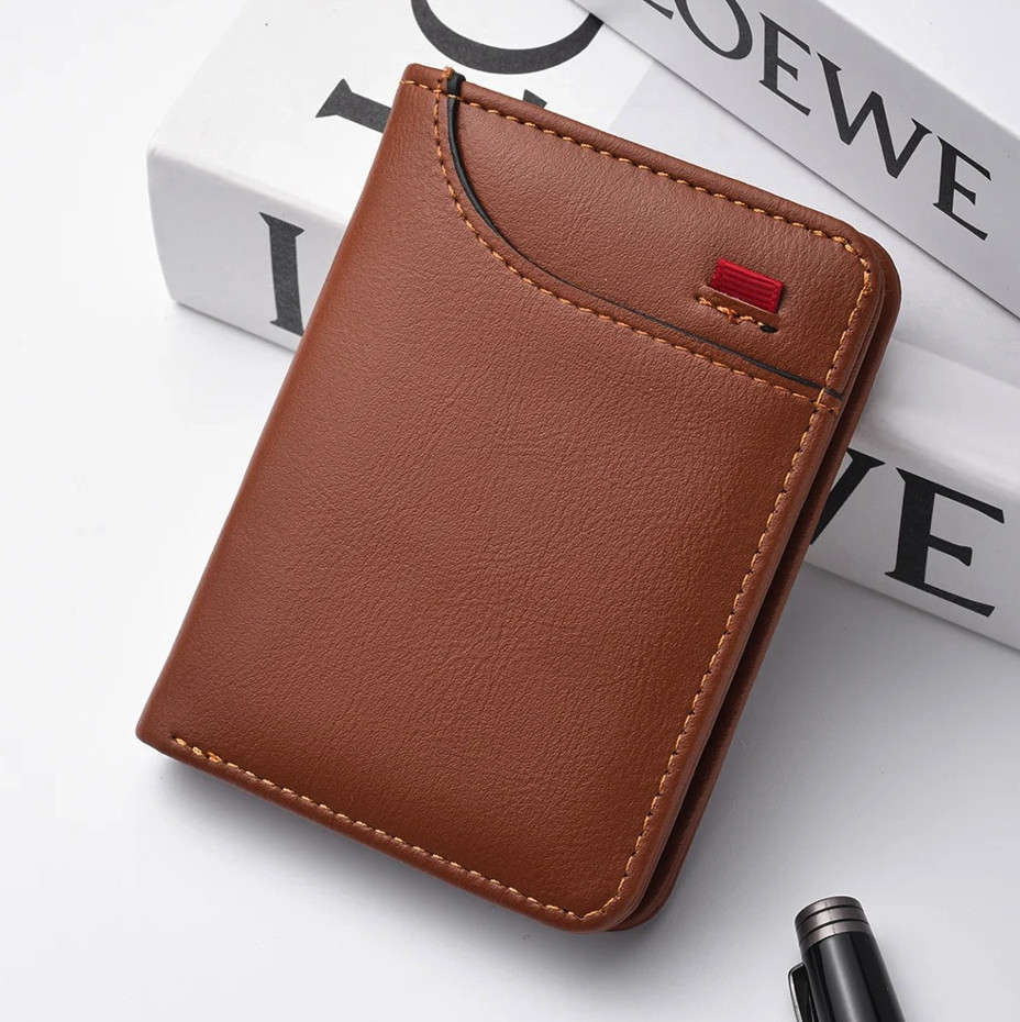 1pc Ultra-Thin Mini PU Leather Men’s Wallet Vertical Credit Card Holder – NEW